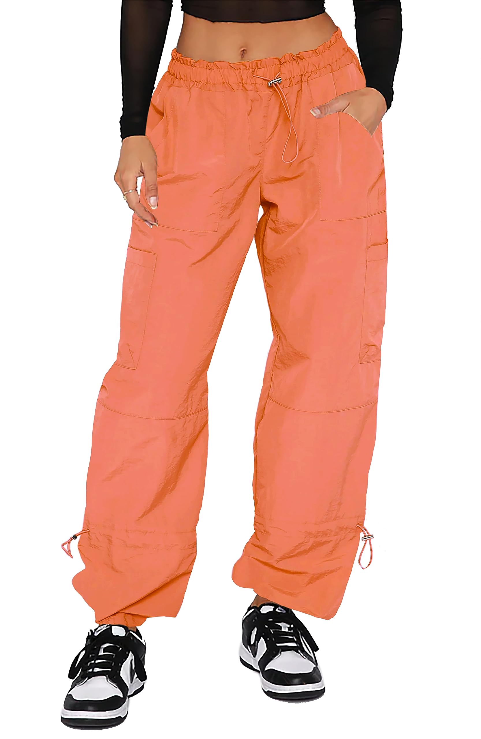 Waitfairy Cargo Pants Women Drawstring Elastic Waist Baggy Parachute Pants Woman Y2K Bottoms with Multiple Pockets