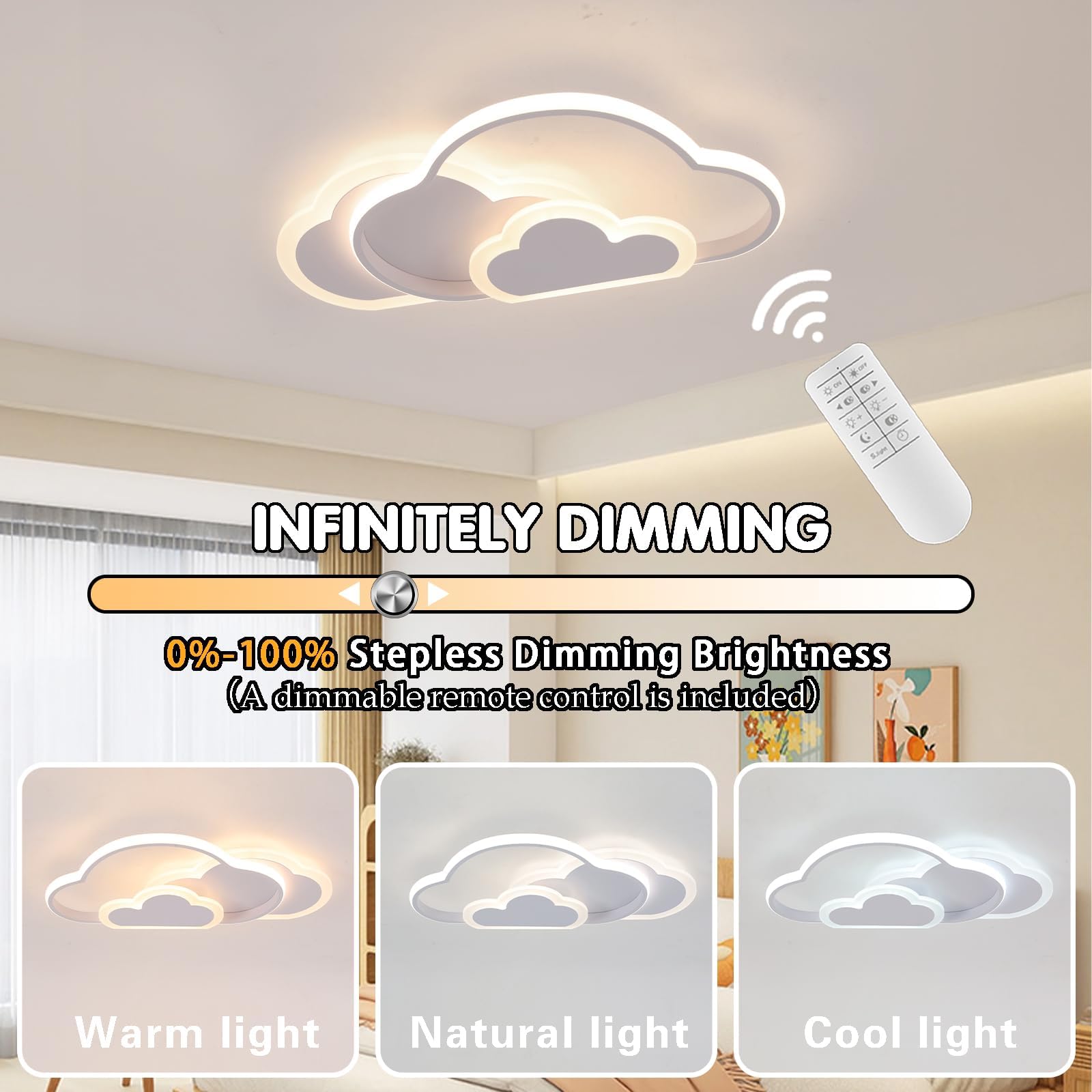 Kreatywna lampa sufitowa w kształcie chmury z pilotem zdalnego sterowania, ściemniana, akrylowa lampa sufitowa wpuszczana do montażu w salonie, sypialni, przedpokoju i pokoju dziecięcego, 42