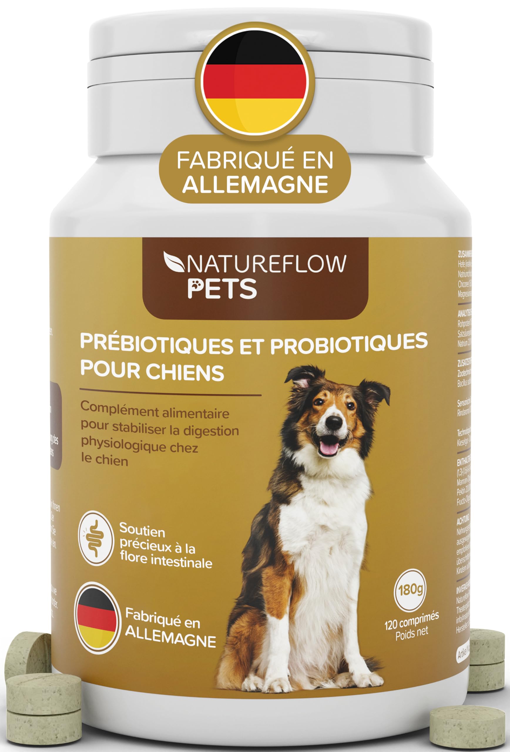 Probiotiques Chiens – Complément Digestif Naturel – Probiotiques Chien pour Santé Intestinale – Bien-être Quotidien avec Probiotiques pour Chiens BAU – 120 Comprimés
