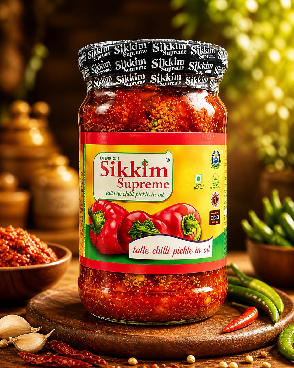 PAUSHTIK LIFE Sikkim Supreme Dalle Chilli Pickle 200g | Spicy