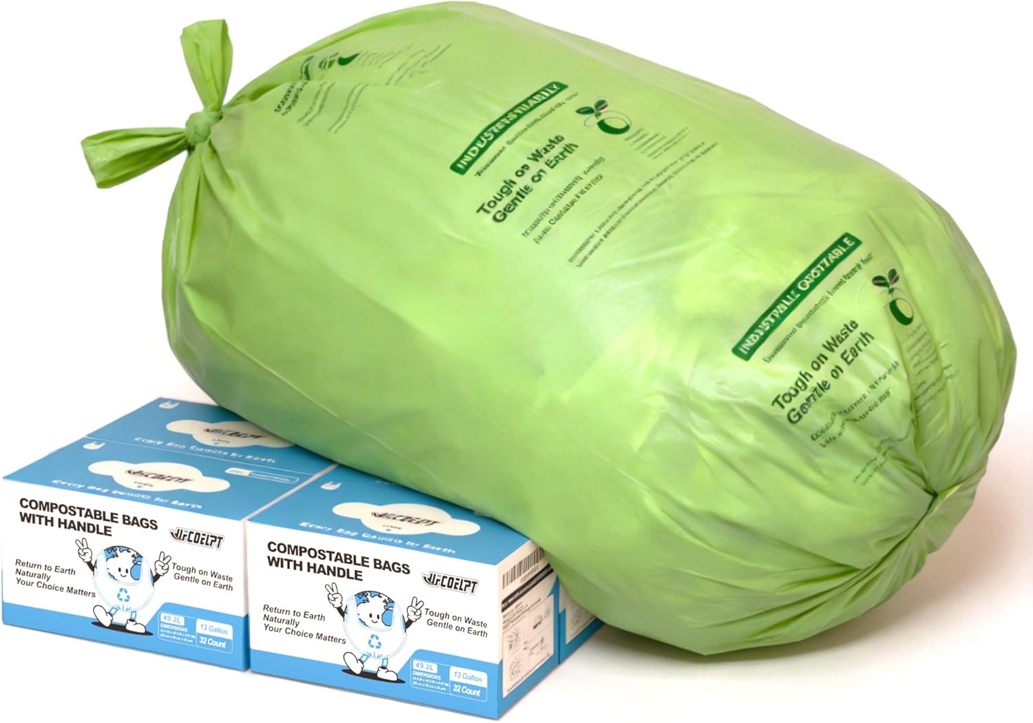 13 Gallon Copostable Kitchen Waste Bags With Handles, Food Scrap Bags 128 Count 49 Liter | DIN CERTCO Industrially Compostable