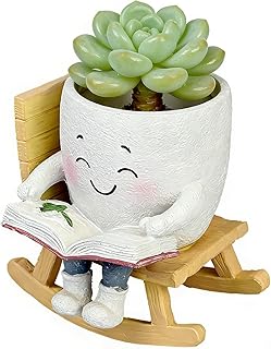 Smiley Face Funny Plant Pot, Cute Rocking Chair Succulent Plant Pot, Res...