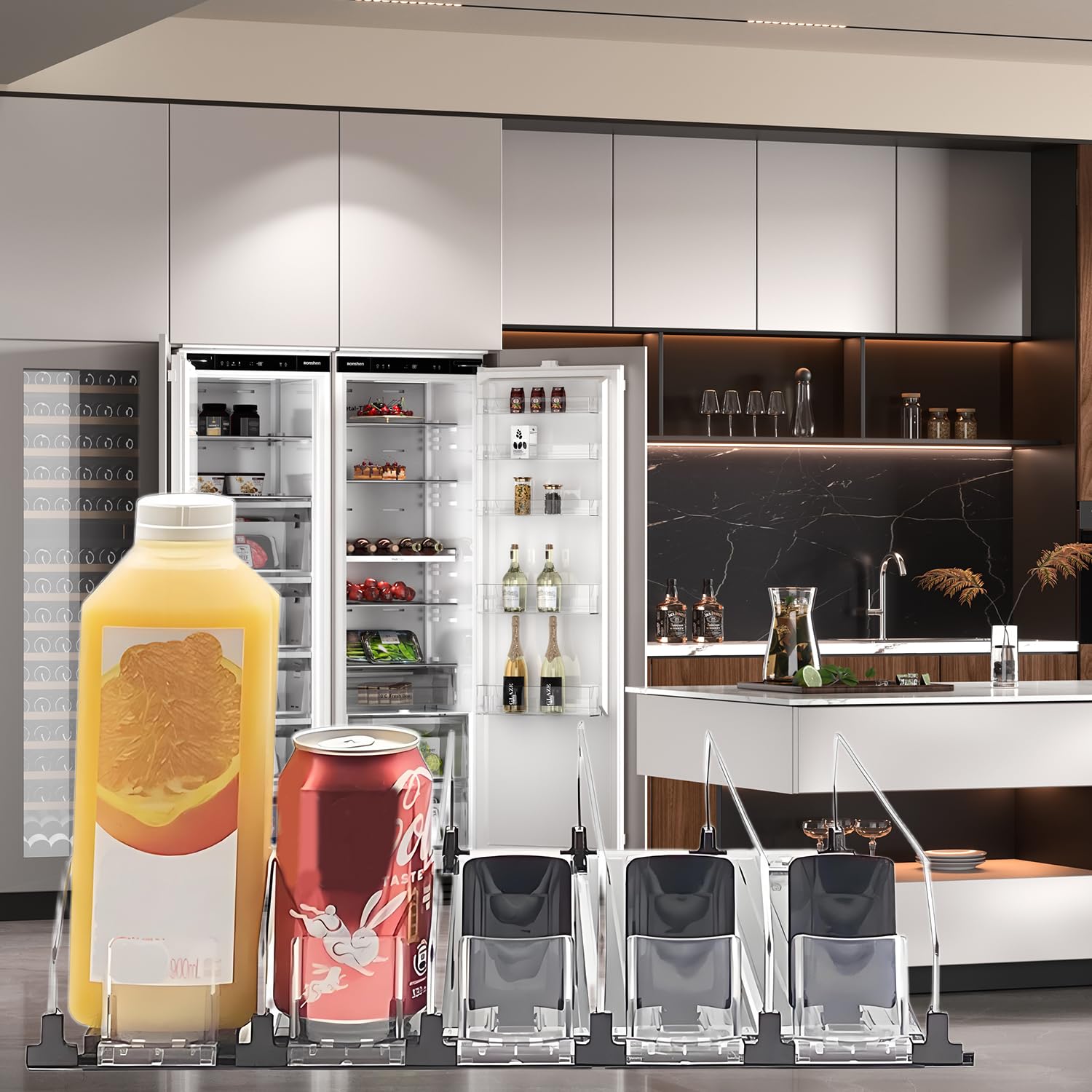 Organizador De Bebidas Para Frigorífico, Dispensador De Latas De Refresco De 18,9 X 15,0 X 3,1 Pulgadas Para Frigorífico, Dispensador De Bebidas Con Deslizador Automático (Blanco)