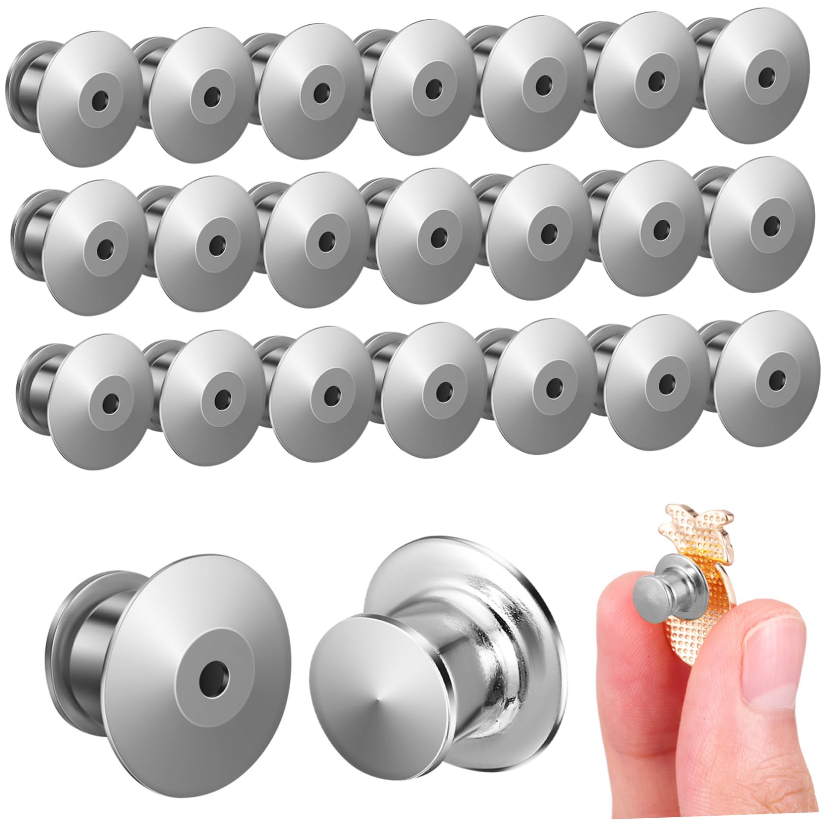 Tofficu 30pcs Silver Pin Holder Pin Backs for Crafts Secure Locking Backs Lapel