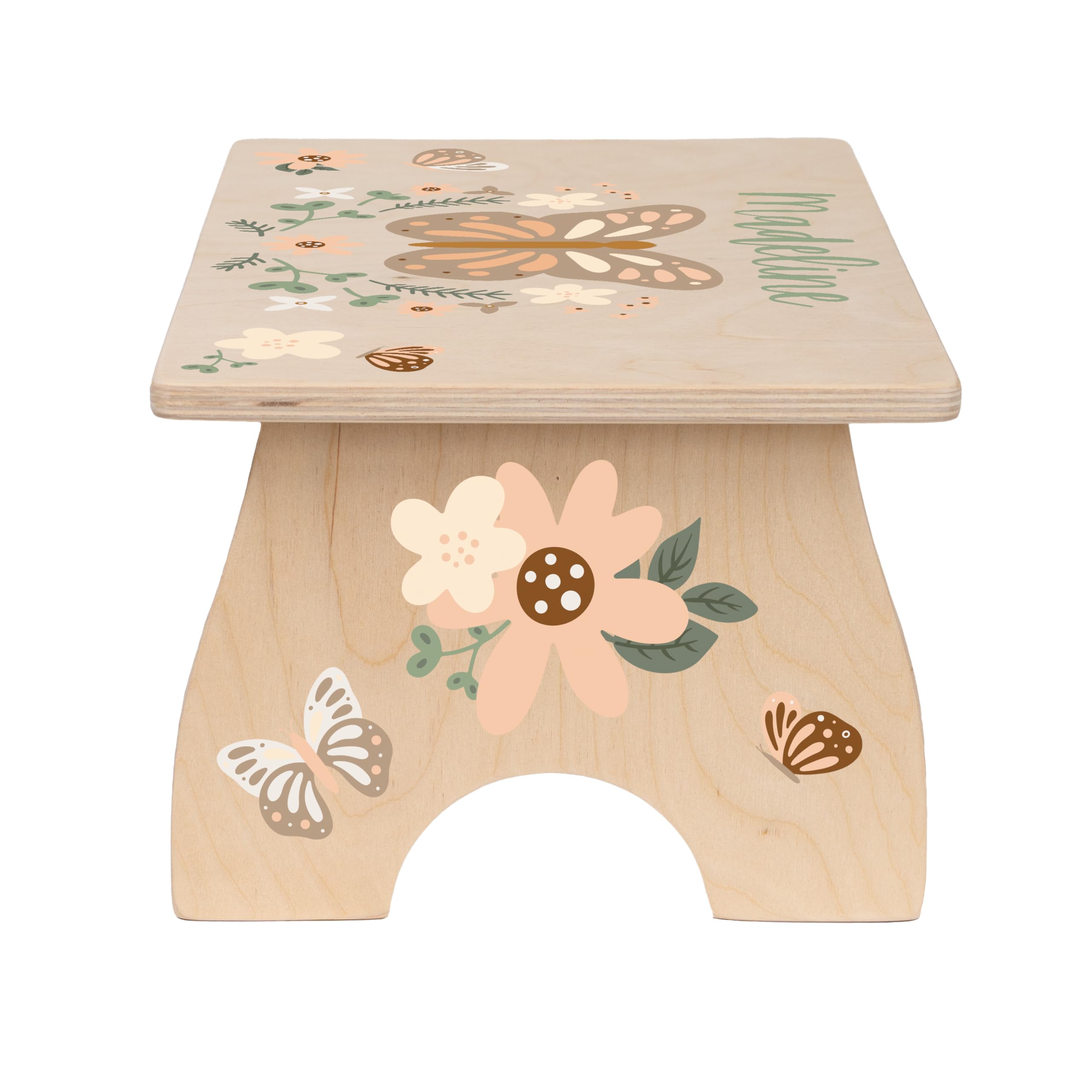 Step Stool for Toddlers- Personalized Wood Kids Step Stool with Name for Kitchen Sink, Bathroom, Potty Training, Toilet, Kitchen Sink- Sturdy and Safe- Made in USA by BloomOwl (Butterfly)