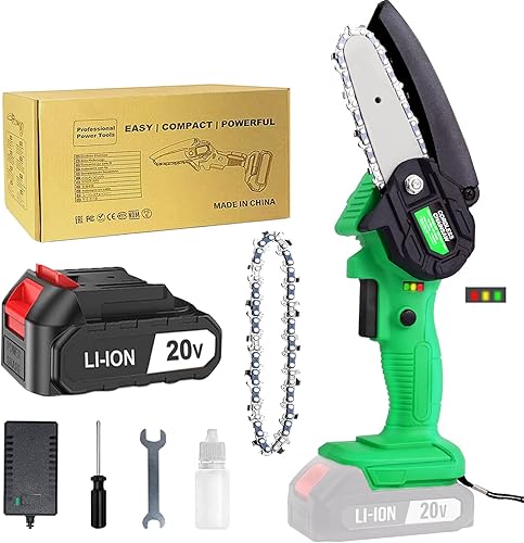 Tegatok Mini motosierra inalámbrica de 4 pulgadas, mini motosierra con batería y cargador, motosierra pequeña de mano con bloqueo de seguridad,