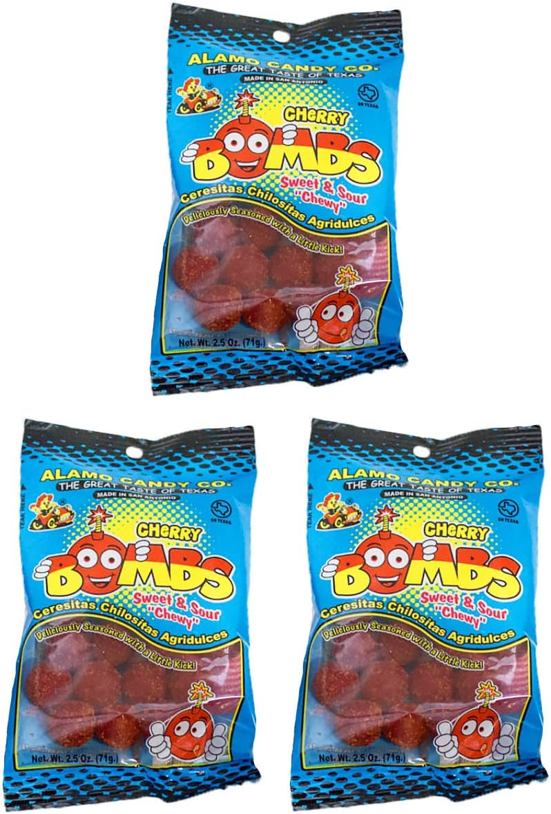 Alamo Mexican Candy Cherry Bombs, 2.5 Ounces (Pack of 3)