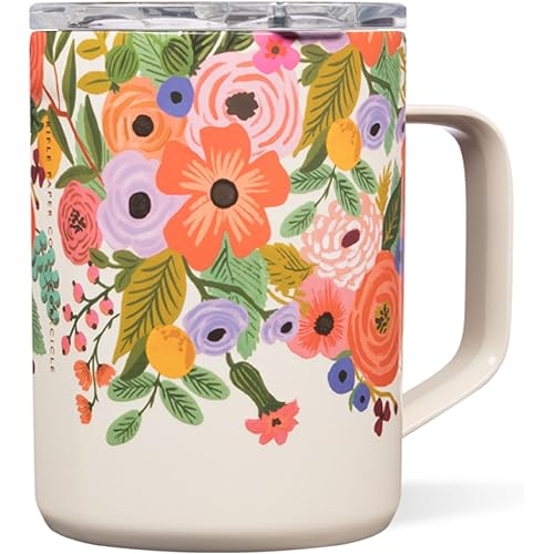 Corkcicle x Rifle Paper Co. Triple Insulated Coffee Mug with Lid & Handle - Keeps Beverages Hot for 3+ Hours - Gift for Mom - Great for Mother's Day or Christmas - 16 oz - Garden Party