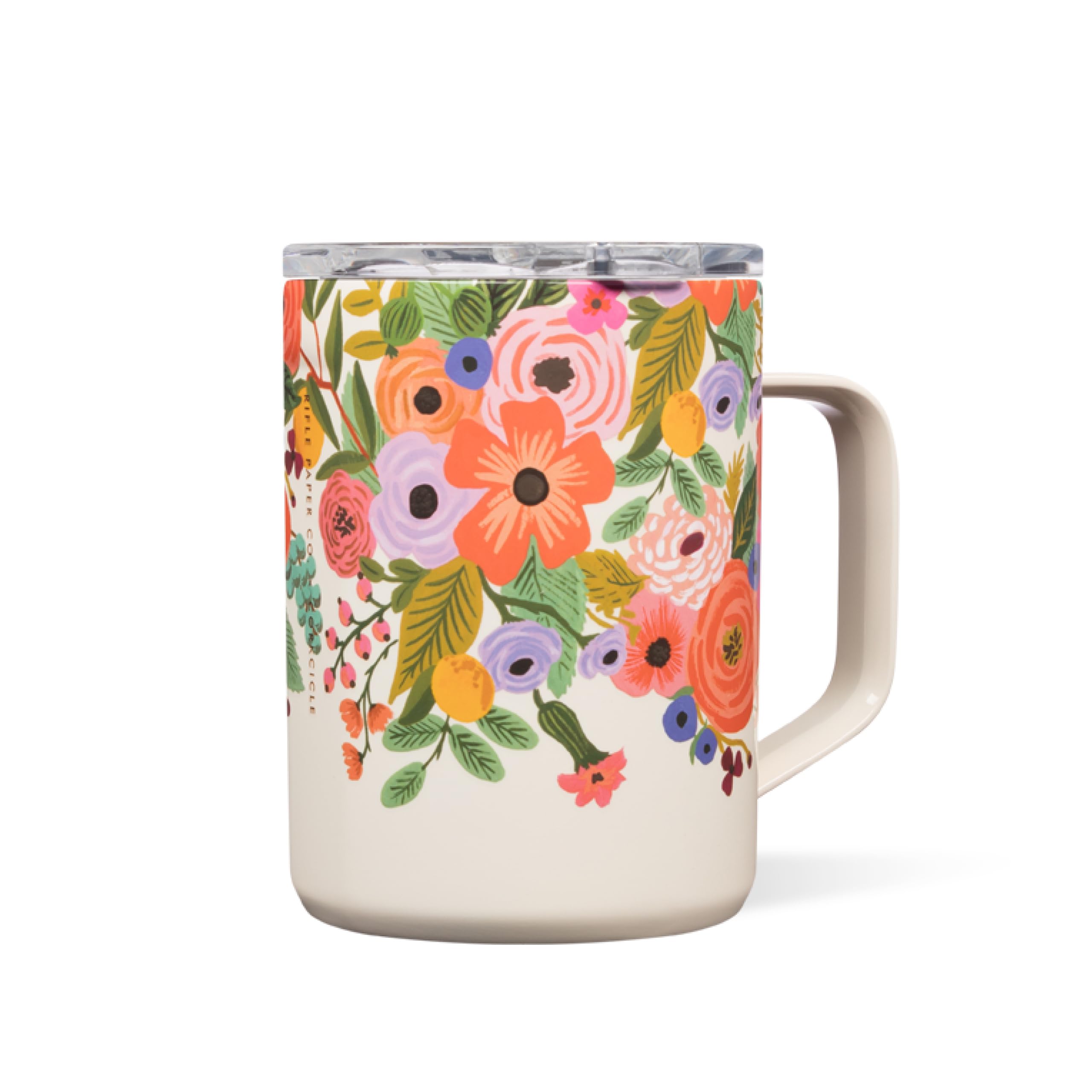 Corkcicle x Rifle Paper Co. Triple Insulated Coffee Mug with Lid & Handle - Keeps Beverages Hot for 3+ Hours - Gift for Mom - Great for Mother's Day or Christmas - 16 oz - Garden Party