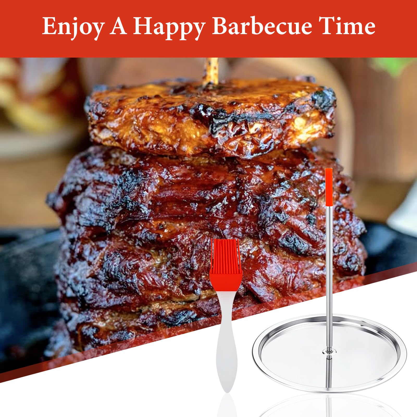1 Pezzi 21 cm Spiedo Verticale barbecue con Spazzola Olio in silicone, Supporto Verticale in acciaio inox, Spiedino verticale, Girarrosto Cremagliera Verticale,per bistecca