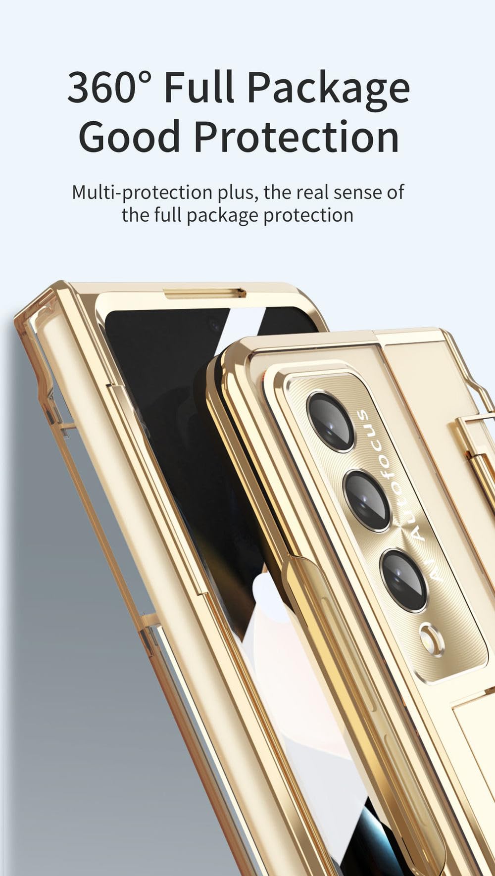 Funda para Samsung Galaxy Z Fold 6 5 4 3 Z Fold4 5G Funda Transparente Revestida de una Pieza con Soporte y Protector de Pantalla, Rosa, para Galaxy Z Fold 3