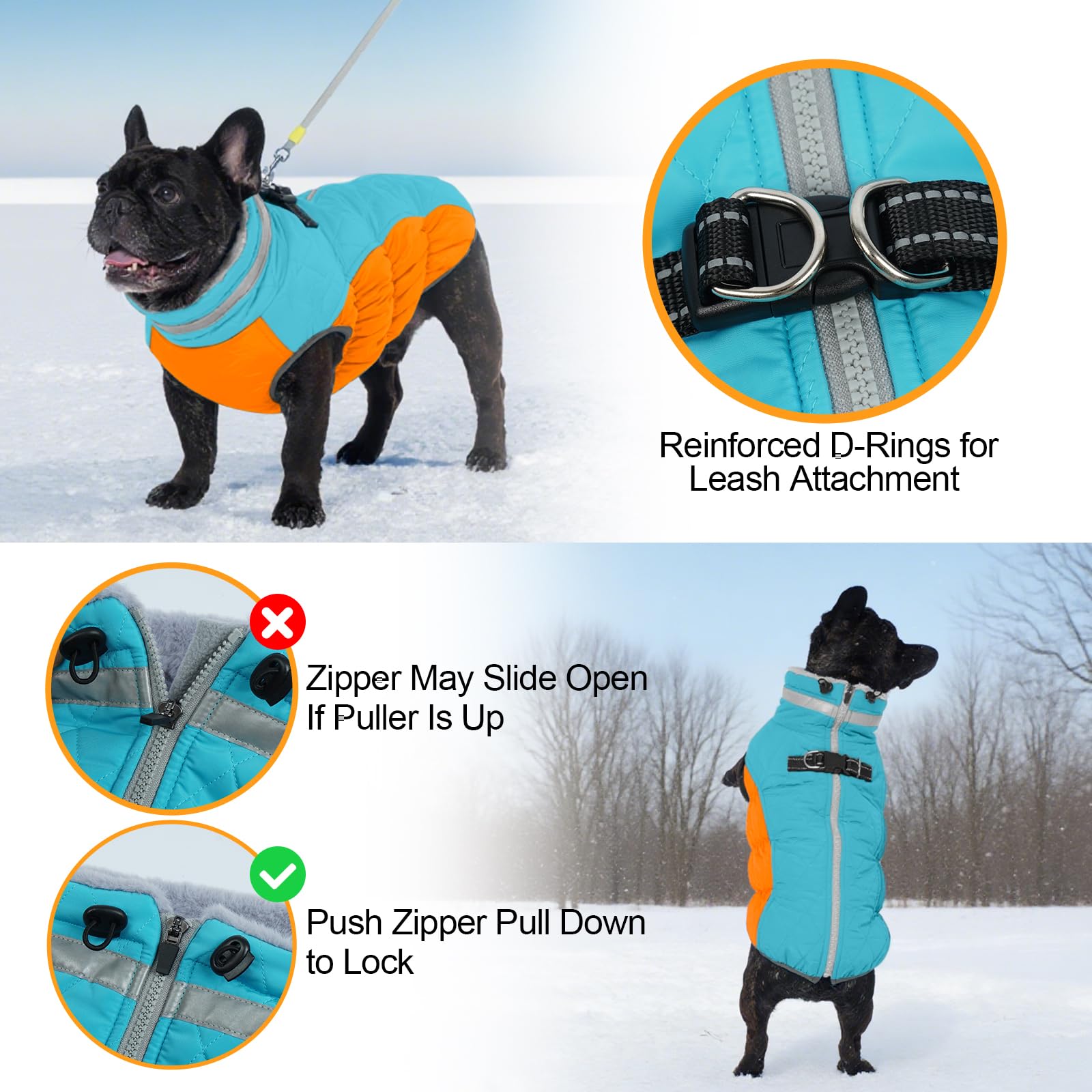 Abrigos cálidos para perros grandes, chamarra impermeable para perro con arnés integrado, cierre de cierre, forro polar, cuello alto, para clima frío, traje de nieve para mascotas para Border