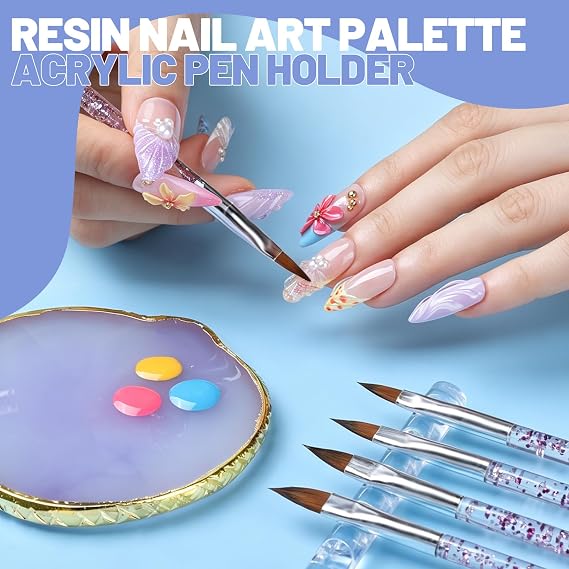 Teenitor Nail Art Tools Set, 23 Pcs Nail Art Brushes, 5 Pcs Nail Dotting Tool, 2 Set of Nail Stand, 100 Pcs Double-Sided Adhesive Tabs, Nail Art Palette, Brushes Holder, Purple