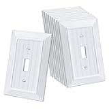 CML Classic Single Toggle Switch Wall Plate, 1-Gang Beadboard Outlet Cover, 10 Pack, Standard Size 3.15”X 4.87”, Vintage Retro Wood Grain Design, Impact Resistant, White