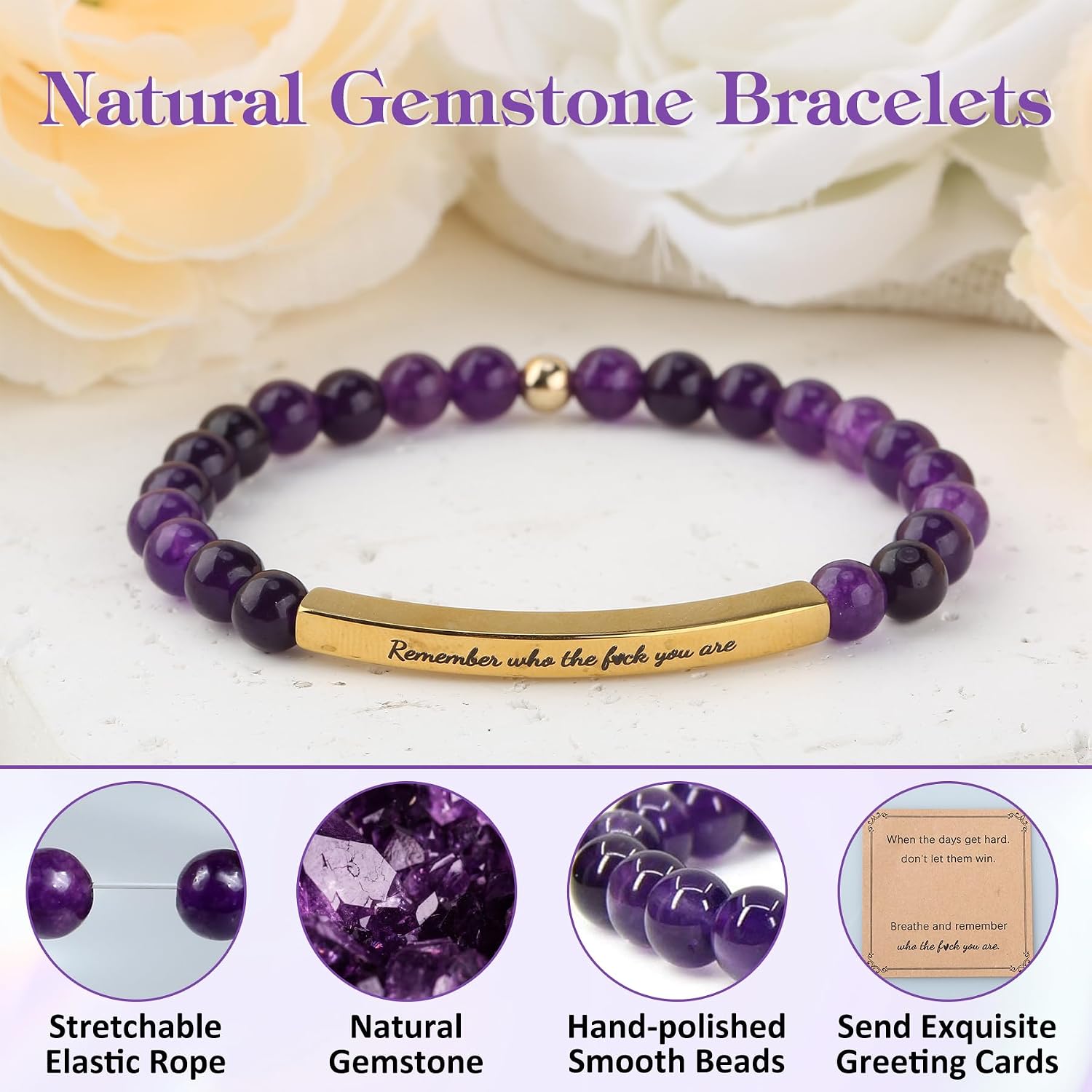 INSYOHO Remember Who You Are Bracelet - Moss Agate Healing Crystal Beaded Jewelry with Gold Details, Unisex Inspirational Accessory for Women Men