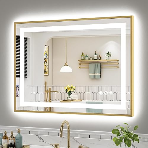 Miniatura 46 de Espejo de baño LED de 24 x 32 pulgadas con luces, retroiluminado y frontal iluminado, espejo de tocador de baño con luz antiniebla para pared