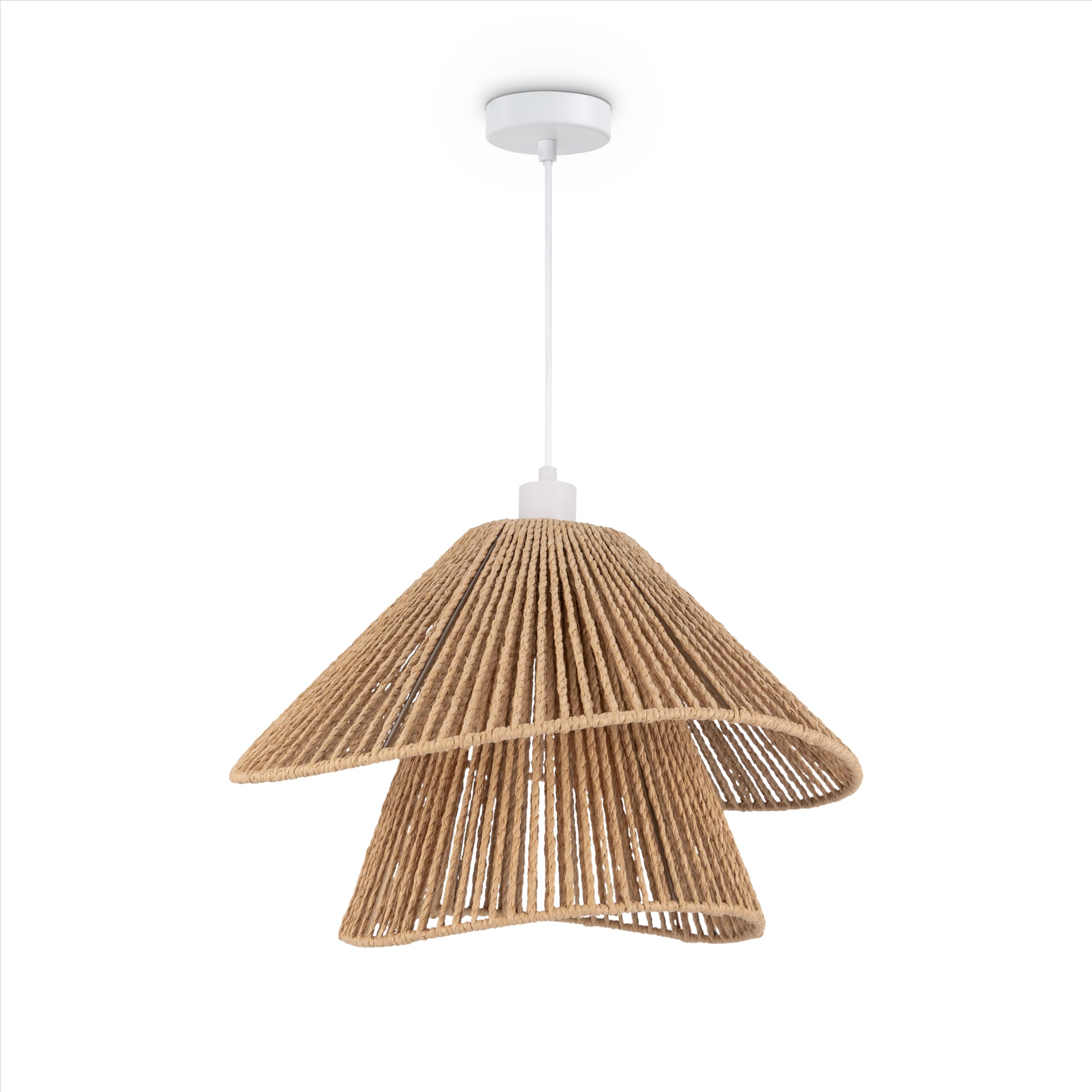 Paco Home LED Pendellampe Wohnzimmer Pendelleuchte Esszimmer Hängeleuchte Küche Lampenschirm Papier Deko Boho Style E27, Farbe:Weiß, Leuchtenart/Farbe:Typ 5