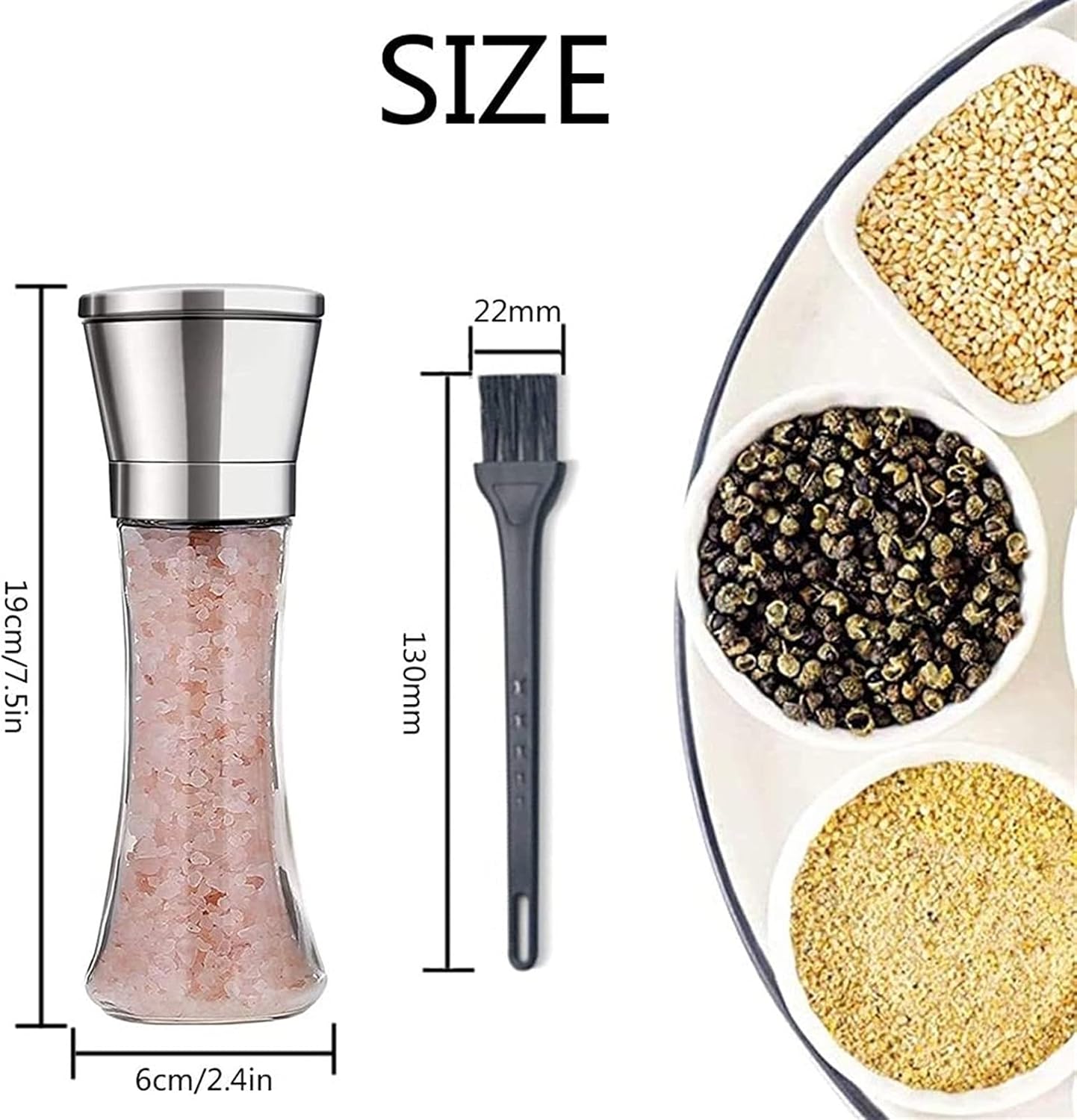 Salt And Pepper Grinder Set - Refillable Stainless Steel Shakers With Adjustable Coarse Mills - Enjoy Your Favorite Spices, Fresh Ground Pepper, Himalayan Or Sea Salts