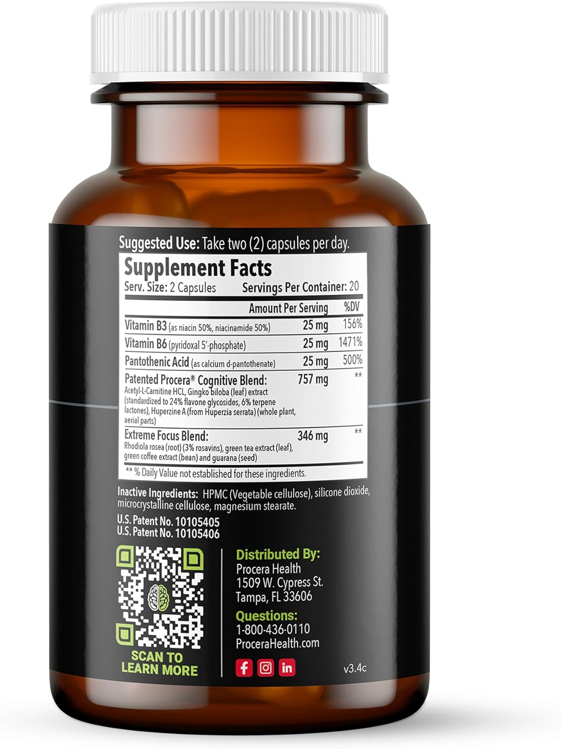 Procera XTF - Perfect Study Aid - Immediate Results - Improved Focus & Memory Retention - Increased Oxygen & Blood Flow - Mental Clarity - Energy Boost - Slow Cognitive Decline - 40 Count