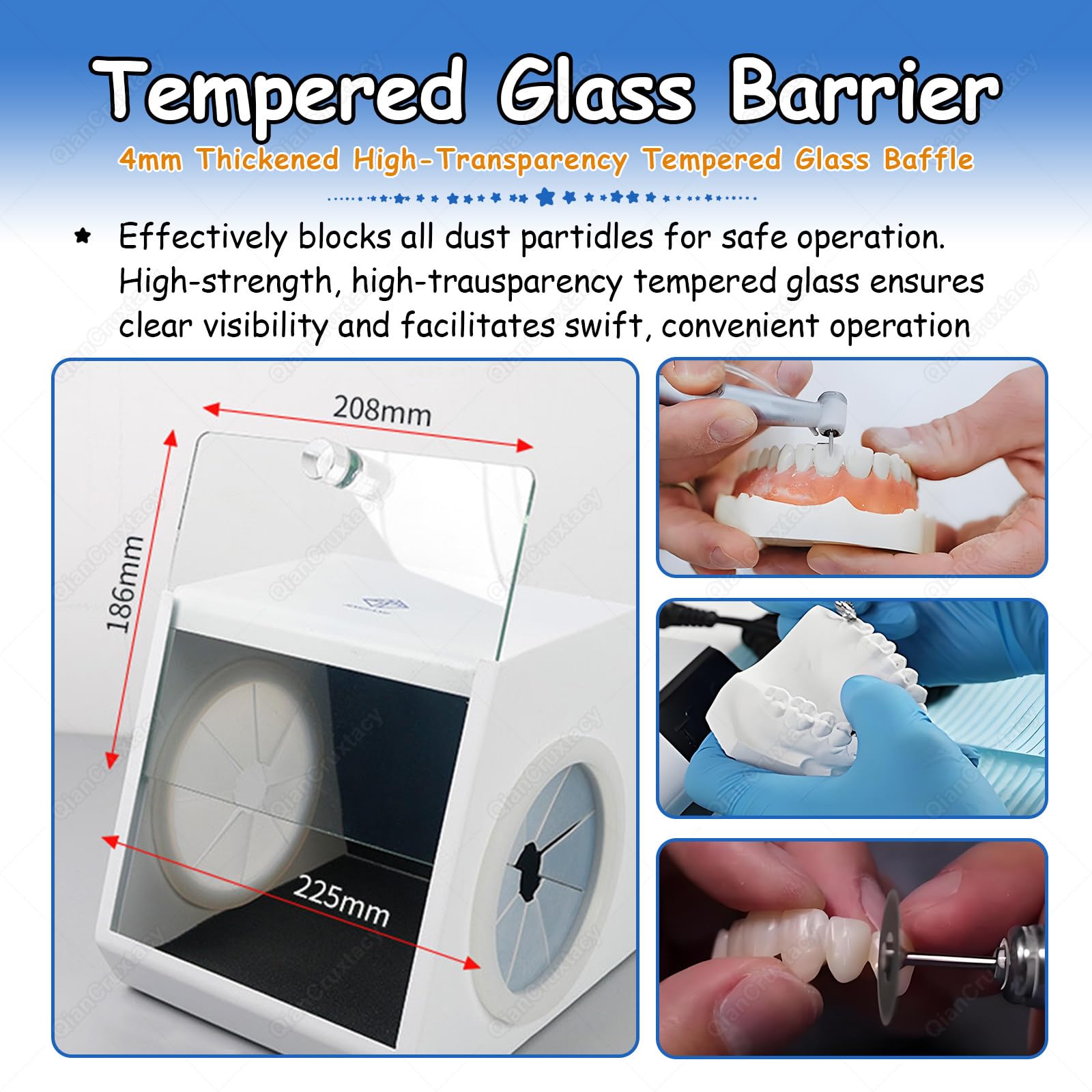 Dental Lab - Colector de polvo con deflector de vidrio templado, sistema de filtración dual para pulido, grabado y lapeado en laboratorios de manualidades y dentales