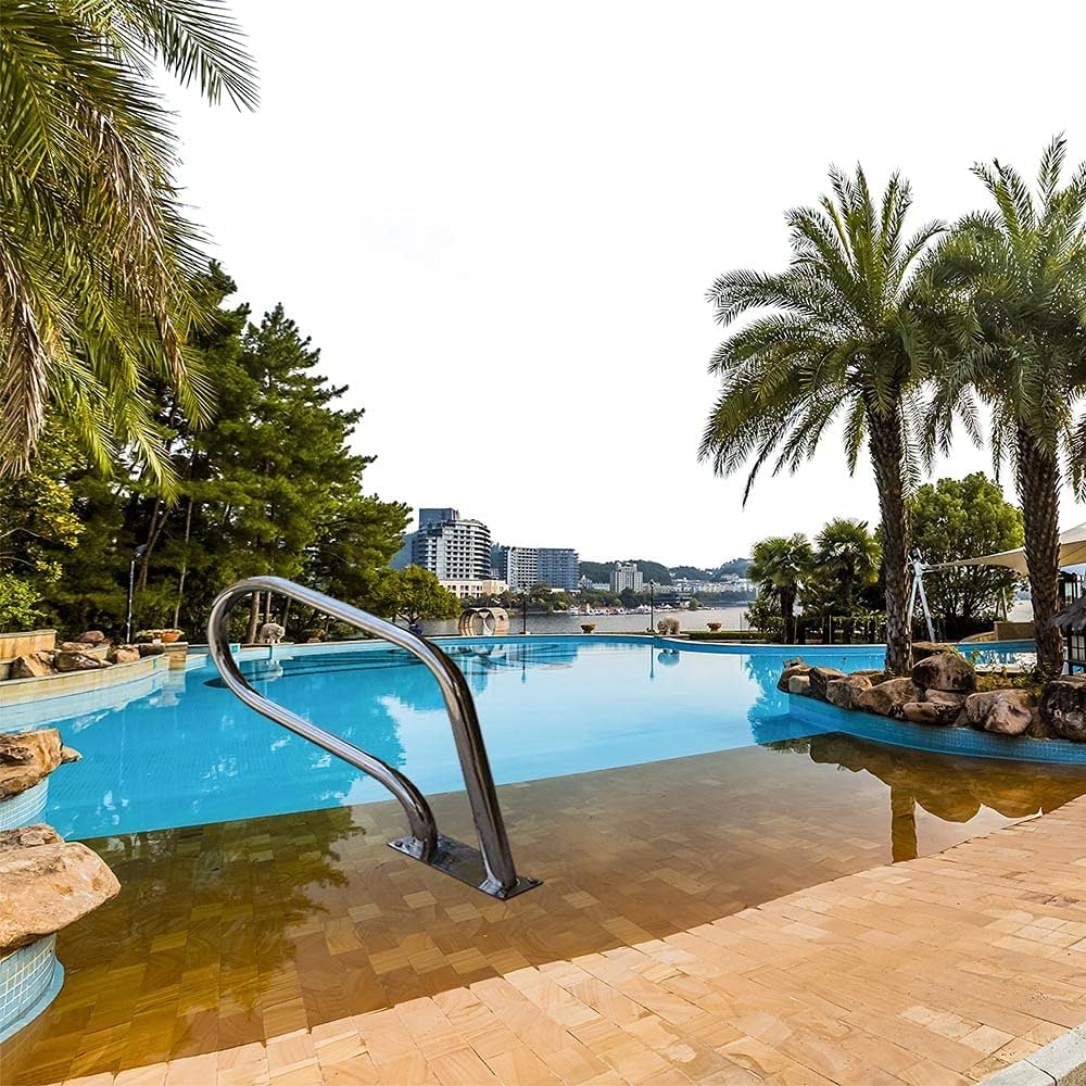 Pasamanos de seguridad para piscina, pasamanos de acero inoxidable, barandillas de rampa con brida, base de instalación rápida, para entrada enterrada