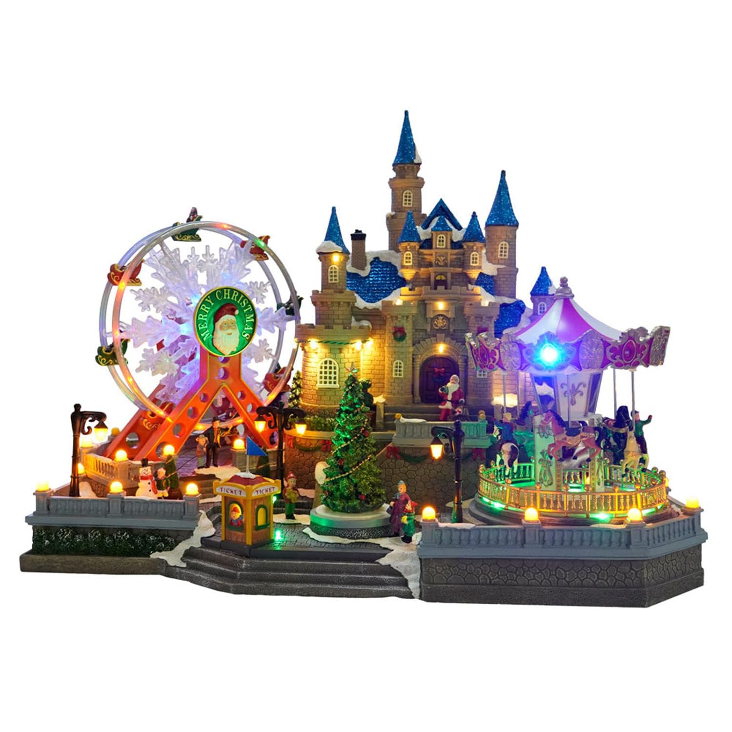 Decoración navideña iluminada con carrusel, Noria, árbol de Navidad Giratorio, Escena navideña Animada con música y Luces LED para la decoración Interior del hogar