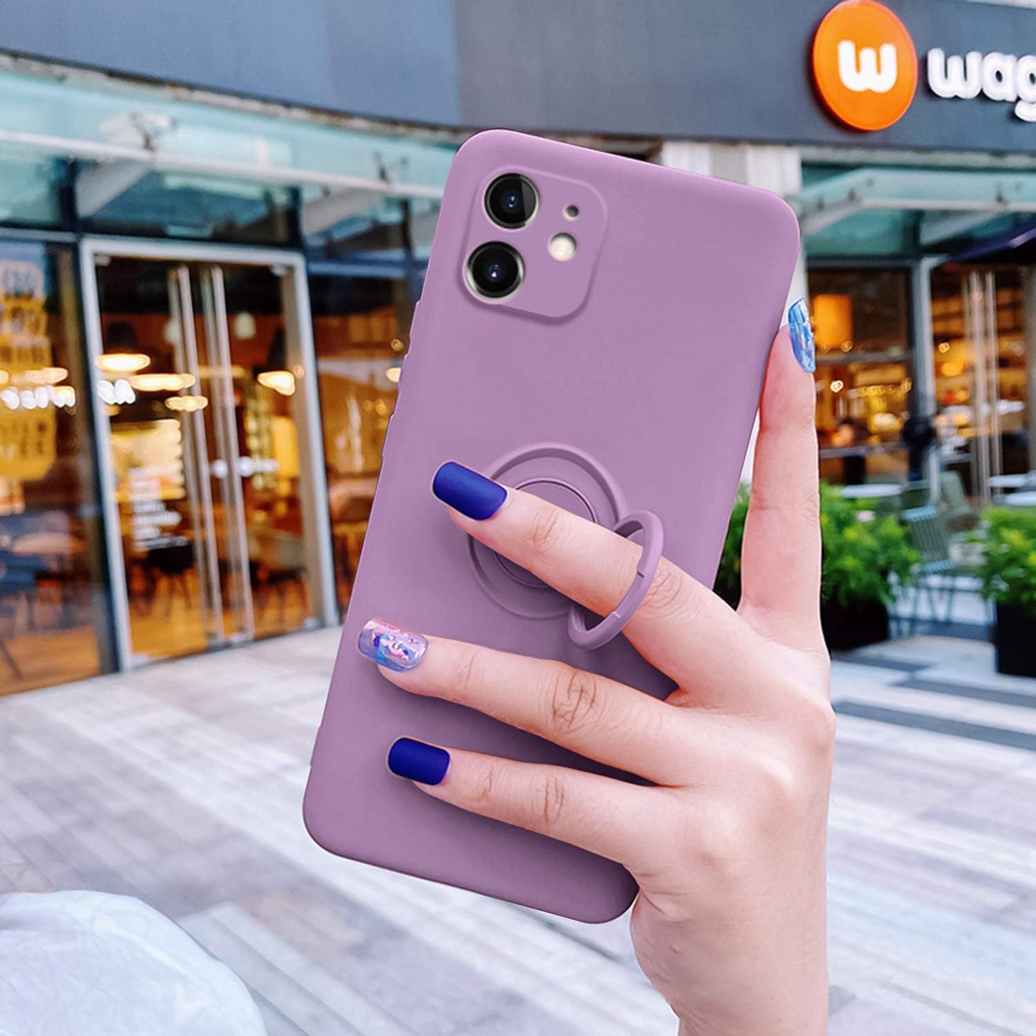 Ownest Compatible with iPhone 11 Case with Built-in 360 Rotatable Ring Kickstand Fit Magnetic Car Mount Slim Liquid Silicone Rubber Protective for iPhone 11-Purple