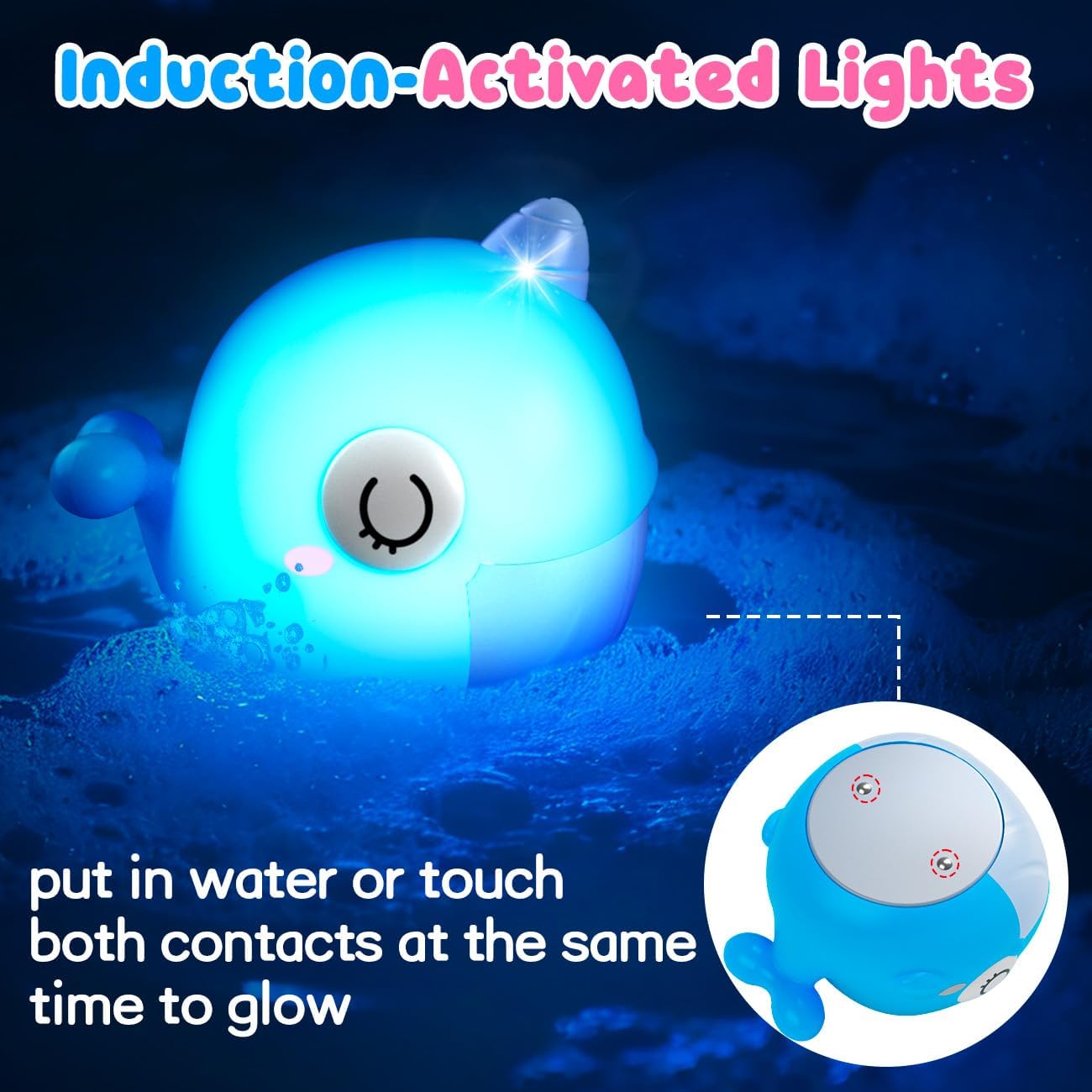 Light Up Bath Toys for Toddlers, 6 Pack Water Activated Bath Toys for Kids 1-3, Baby No Hole Bathtub Toys, Floating Pool Toys for 1 2 3 Year Old Girl & Boy Gifts