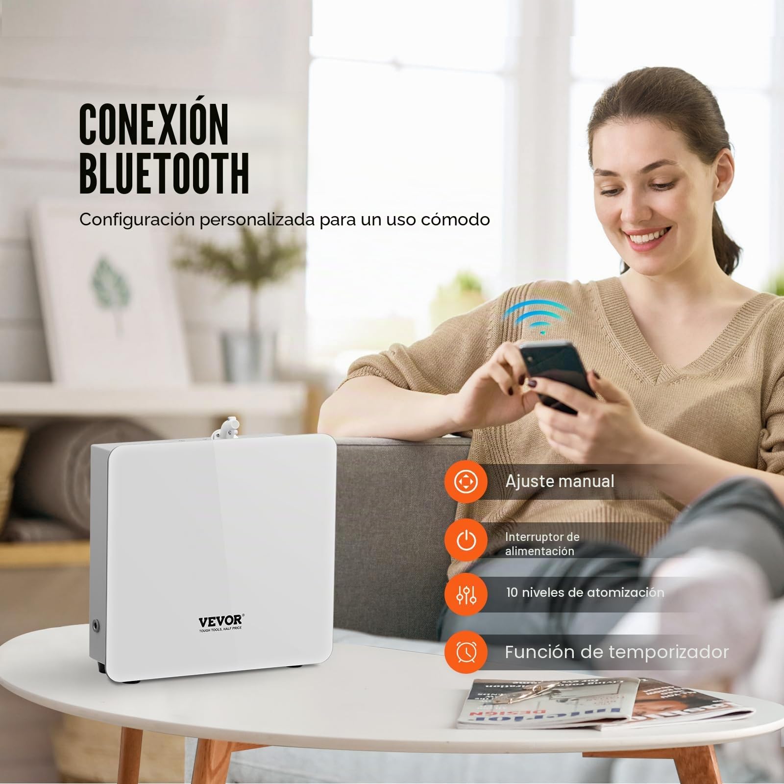 VEVOR Máquina de Aire Perfumado, Difusor de Aceites Esenciales Inteligente Bluetooth 480ML, Difusor de Perfume Sin Agua Aire Frío, Máquina de Difusión de Aromaterapia para Hogar, Oficina, Hotel, SPA
