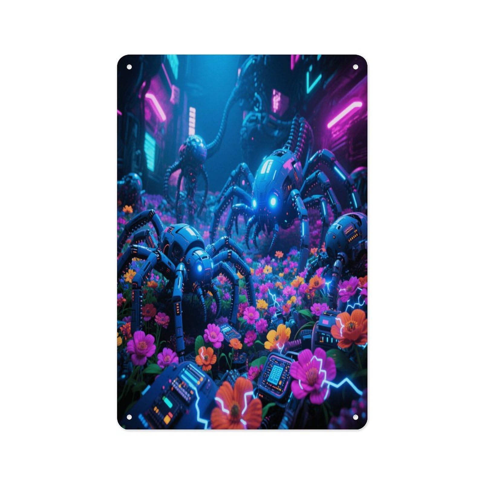 Fekiloot Style Neon Sea Of ​​Flowers Wall Decor Metal Signs Tin Signs Poster