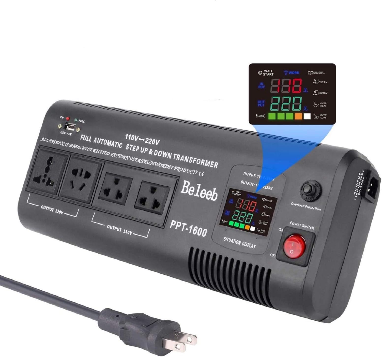 Amazon Com Beleeb 1500w Smart Auto Step Up Step Down Voltage Converter Transformer 110 120 Volt To 220 240 Volt Ac Automatic Led Display Asia Euro Us 220v To 110v 110v To 220v