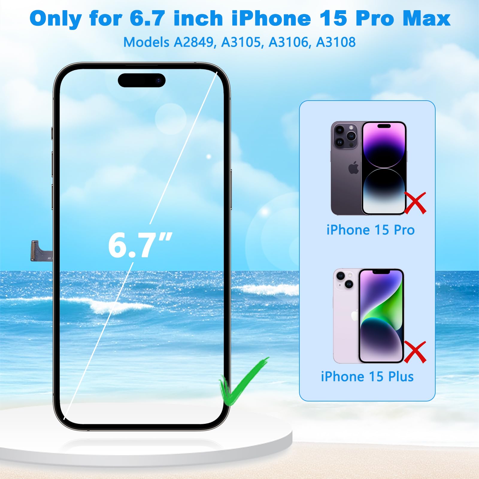 DTD iPhone 15 PRO Max Ersatz Bildschirm 6.7 Zoll für 15 PRO Max LCD
