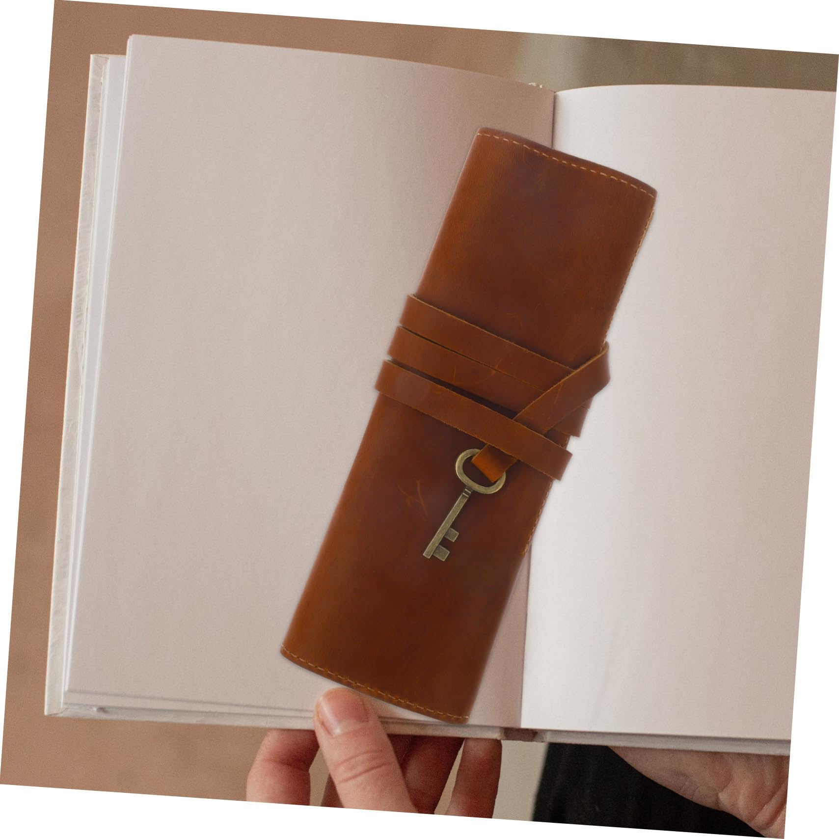 SHOWERORO Rollo De 2 Uds De Estuche para Bolígrafos De Cuero De Caballo Estuche para Lápices De Piel De Vaca Marrón Pequeño para Lápices