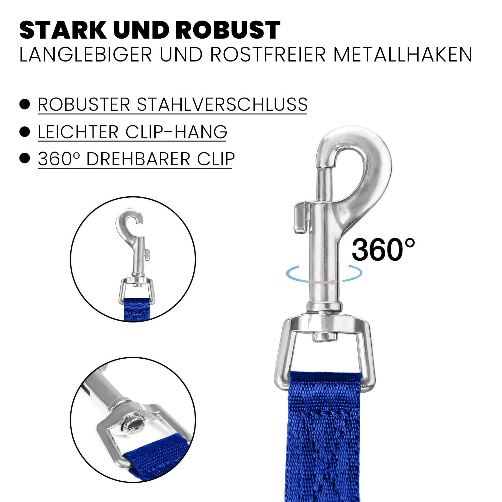 Laisse pour chiens de petite, moyenne et grande taille pour le ski de fond, imperméable, légère (bleu, 30 m)