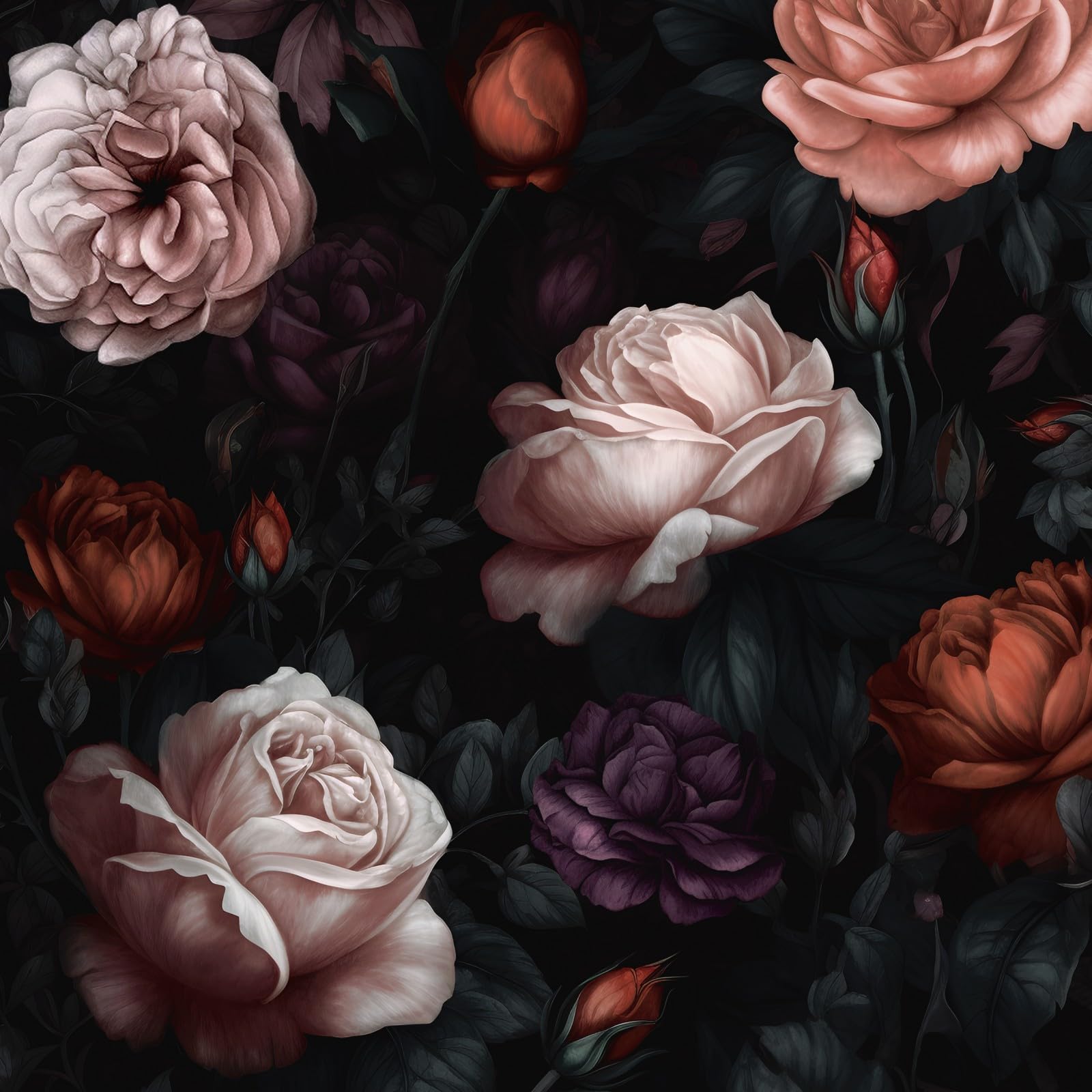 BOKEBEVE Dark Black Big Peony Floral Contact Paper Retro Wallpaper Peel and Stick Vintage Boho Wall Paper for Home Docor Renter Friendly Removable