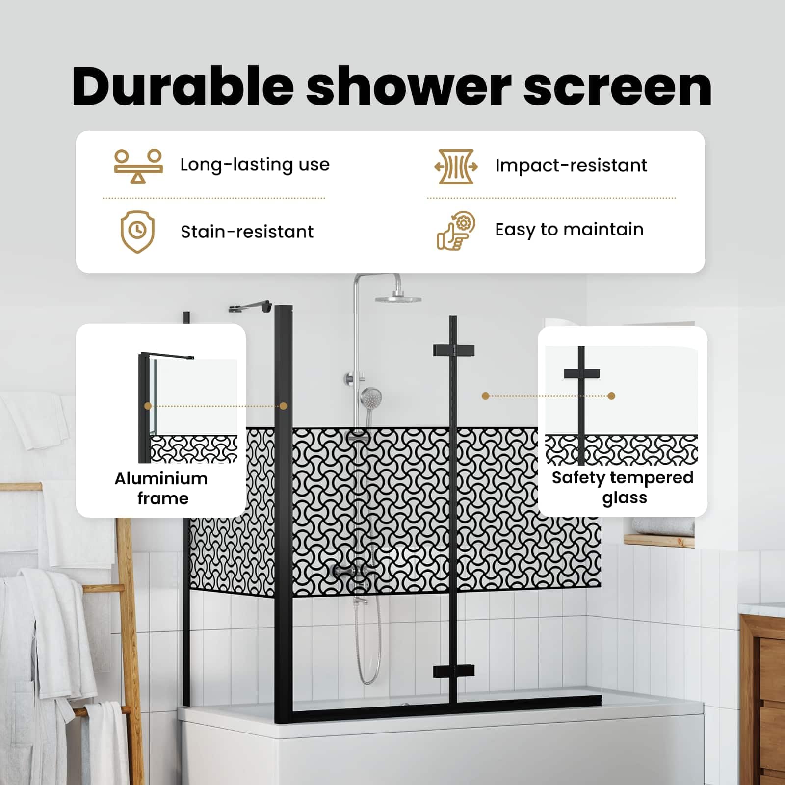 vidaXL Enclosure para baño Geométrico Manual Negro 120 x 67 x 129 cm