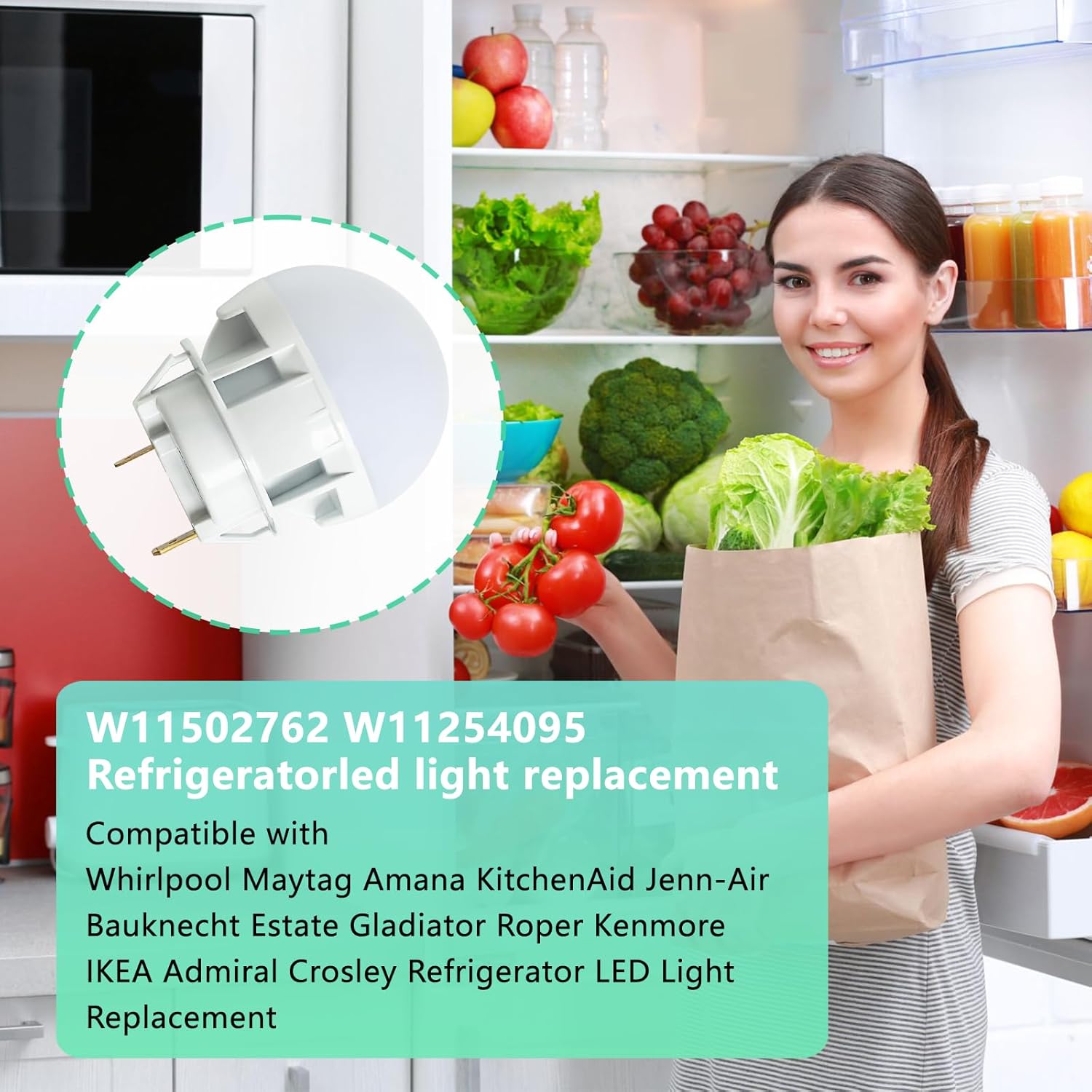Obida W11502762 Refrigerator Bulb Replacement for Whirlpool Amana W11254095 LED Refrigerator Replace WZF34X20DW02 WSZ57L18DM04 WZF34X18DW04 WSR57R18DM03 (120VAC- 4.2W Light)