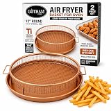 Air Fryer Basket for Oven, 12 Inch Round 2 Pc Nonstick Crisper Tray and Pan Set, Ceramic Titanium Coating, Aluminum Air Fryer Tray, PFOA & PFOS Free, Dishwasher Safe - Gotham Steel, Copper