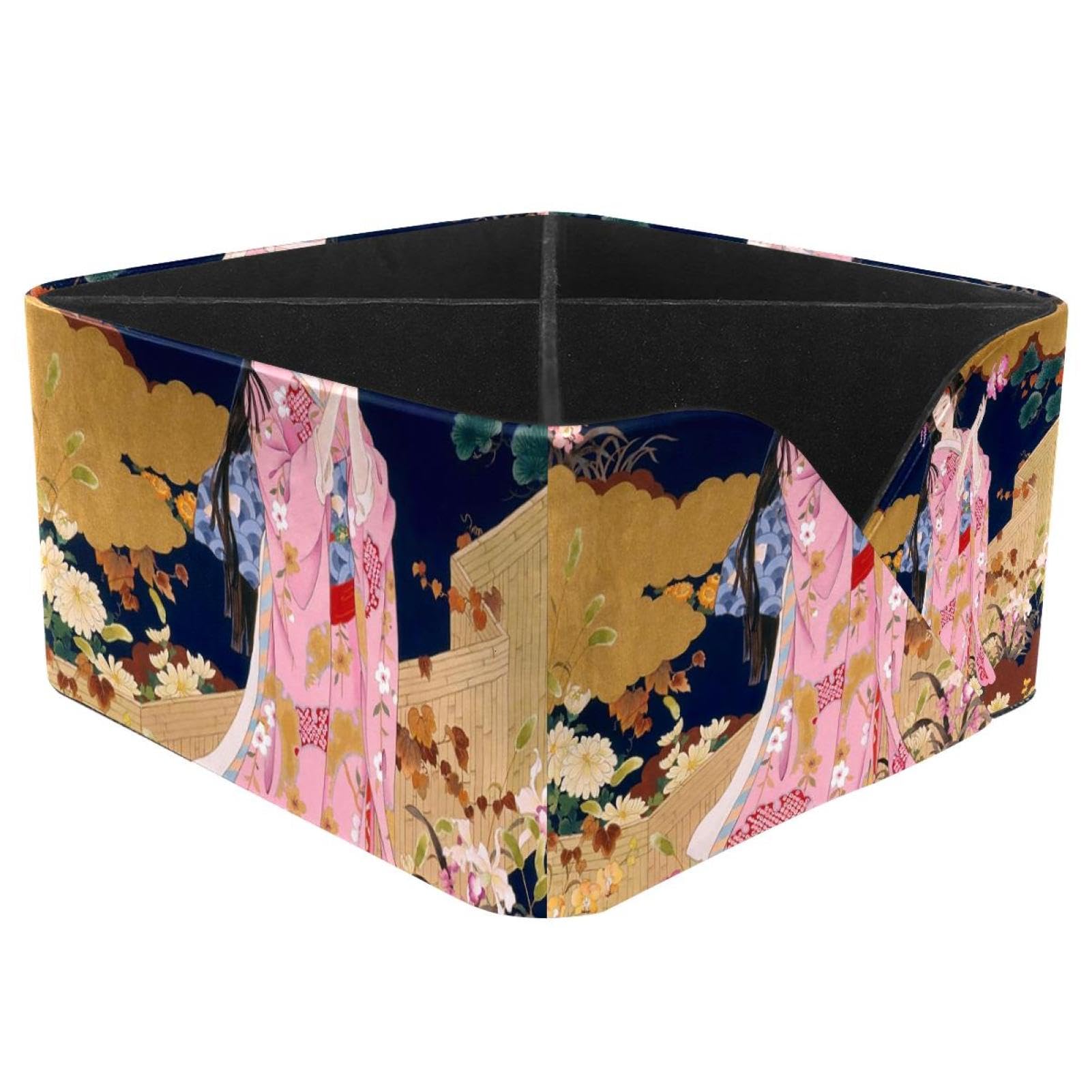 KengjuTesu Japanese Geisha Girl Desktop Organizer Pen Holder, Rectangular Pencil Cup for Office, Study and Makeup Stations