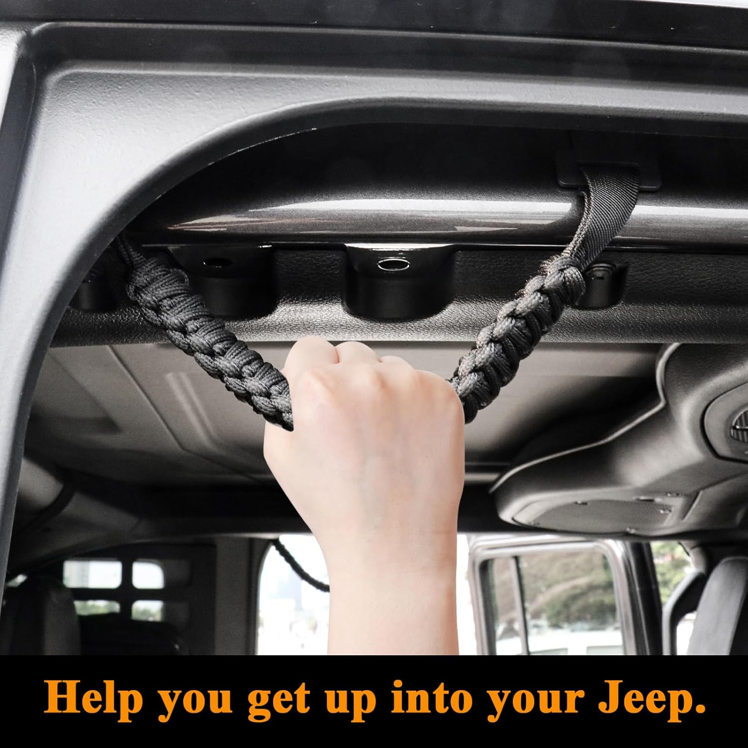 BESTAOO 4 Pack Roll Bar Grab Handles Front and Rear Paracord Grip Handles Compatible with 2024 2025 Jeep Wrangler JL & Gladiator JT 4XE Accessories (Front+Rear) (Black)