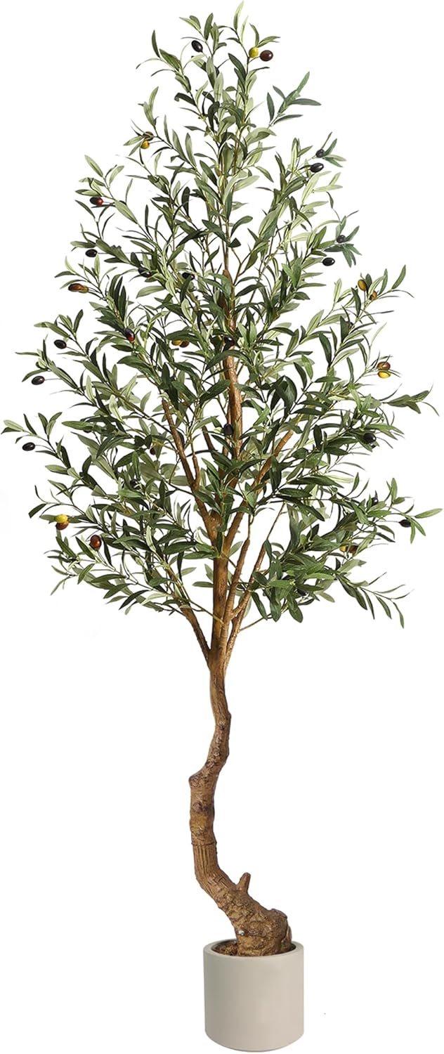 Artificial Olive Trees, 6 Ft Indoor Outdoor Fake Potted Silk Plant Faux Olive Tree with Trunk and Fruits, Artificial Tree Large Olive Plants for Living Room Home House Office Decor