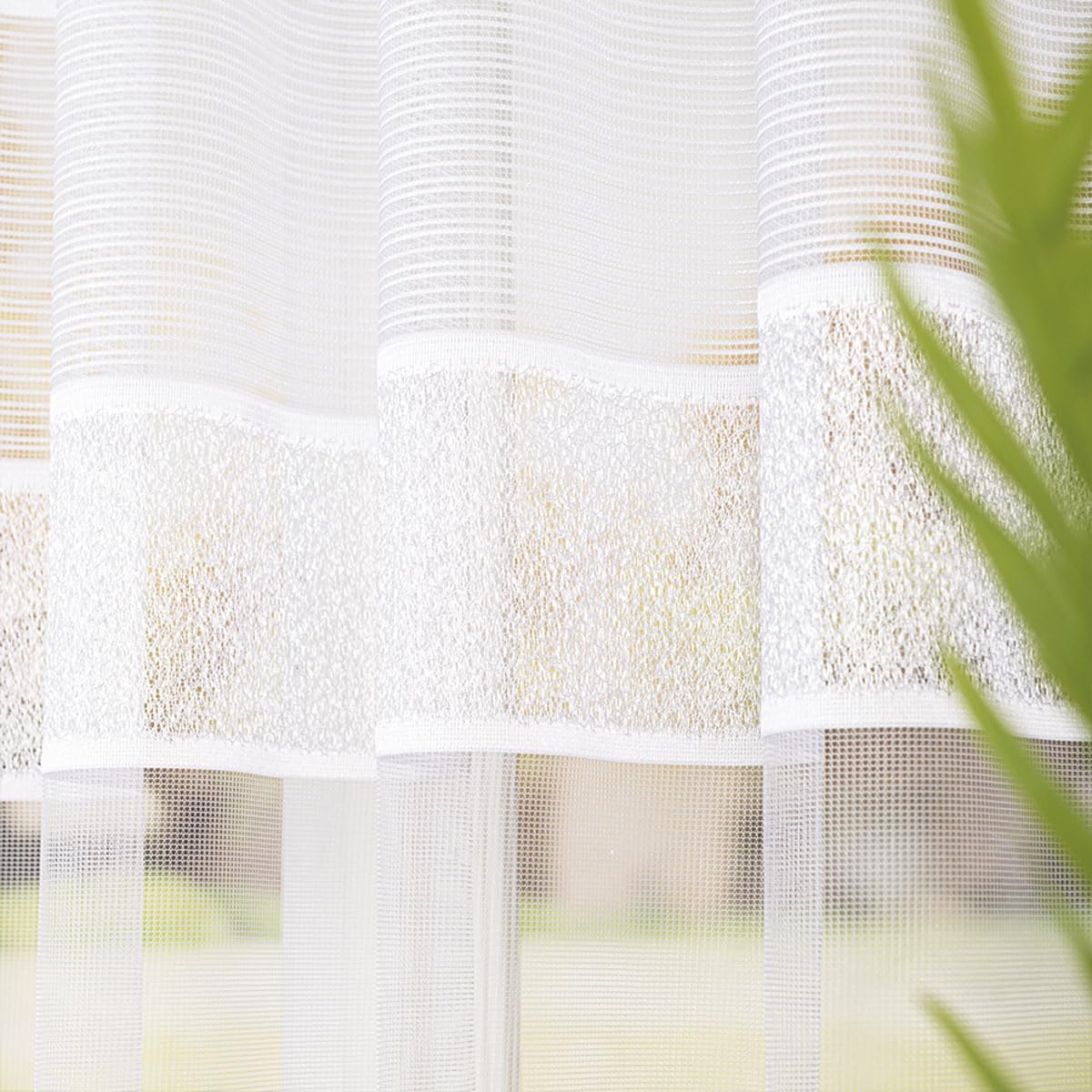 Weiß Jacquard 500x180 cm (BxH) Passos New Kurze Lange Horizontalen Streifen Kräuselband Fertiggardine Umsäumte Seiten