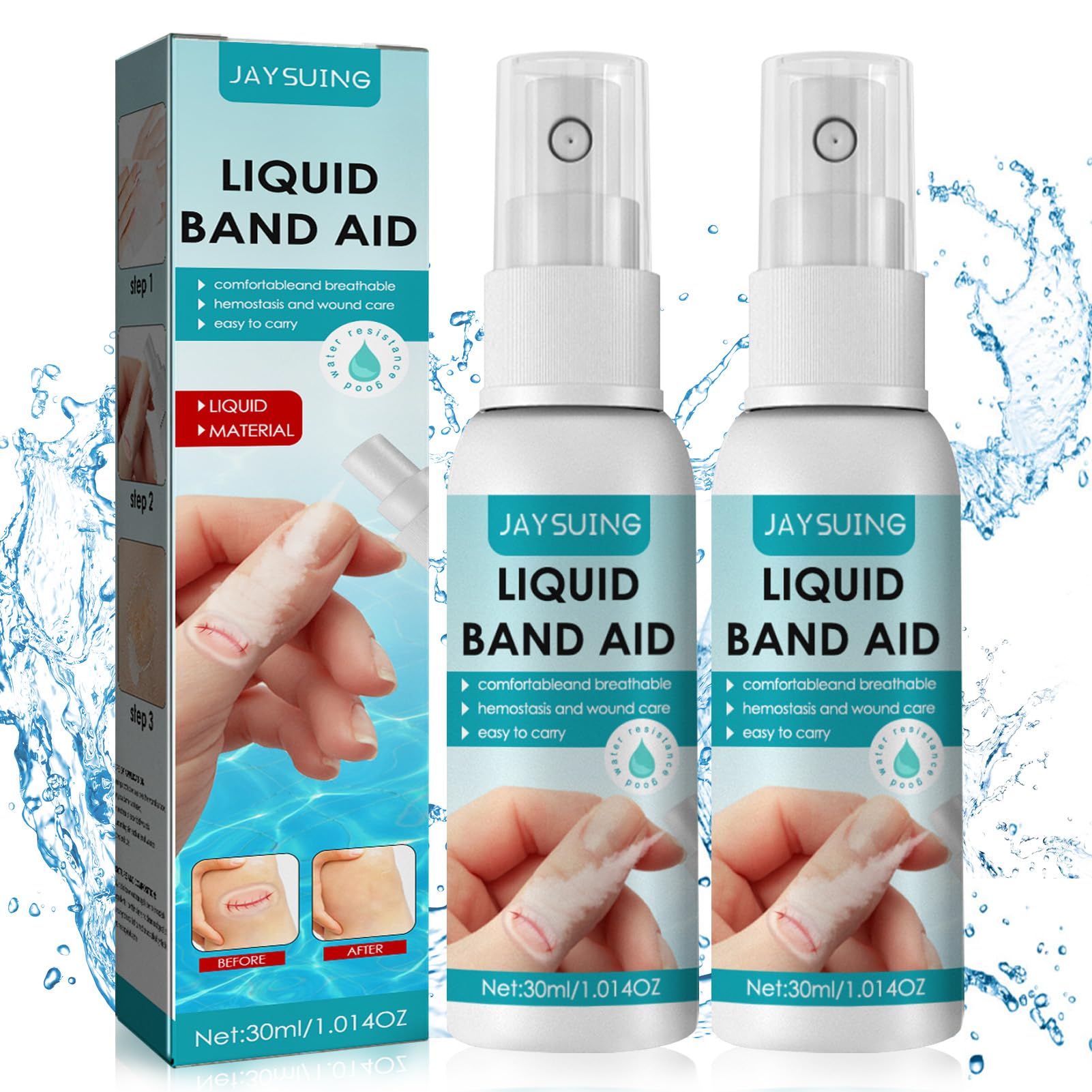 Ganbaro 2pcs Liquid Plaster, New Liquid Bandage Spray, Waterproof Liquid Bandage, Waterproof and Breathable Quick-Dry Liquid Bandage, Transparent Waterproof Spray Wound Stick Protective (30ml * 2)