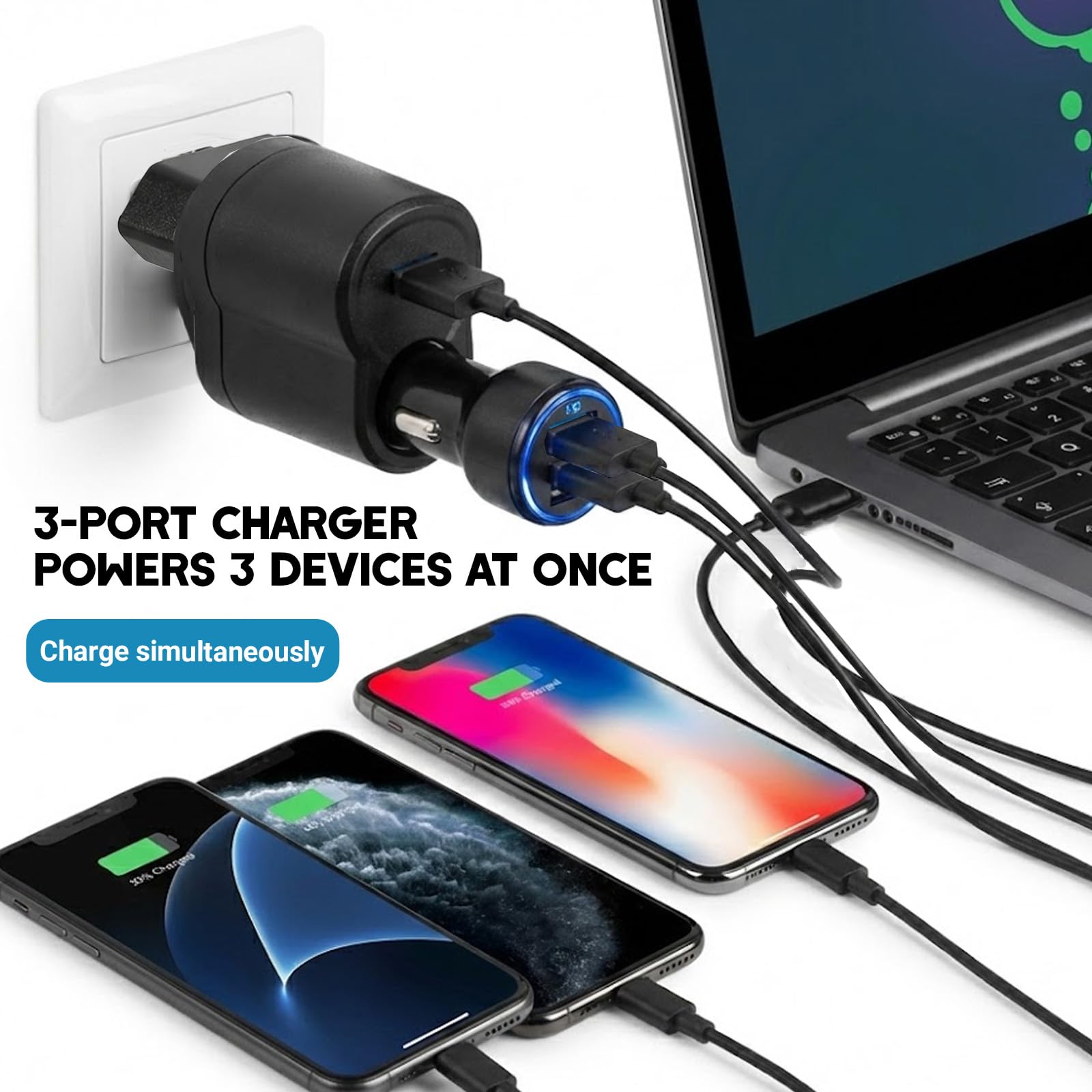 Transformador 220V a 12V para Coche, Adaptador Mechero Coche a Enchufe con USB, Convertidor de Corriente CA a CC 12V, Fuente de Alimentación para GPS, Dashcam y Dispositivos de Bajo Consumo - 3