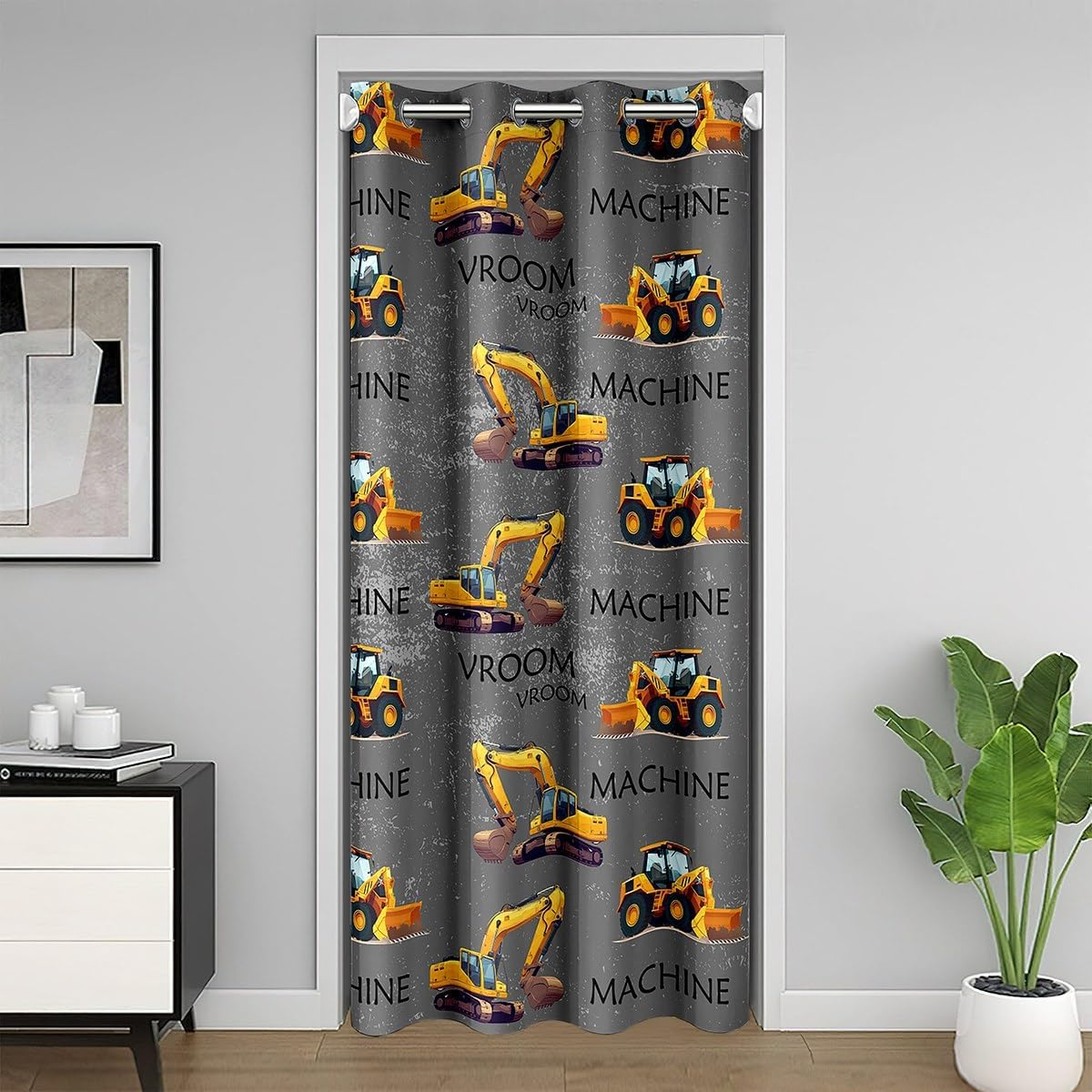 3D Fire Truck Doorway Curtain 60" W X 80" L Fire Fighting Equipment Silhouette Door Curtain Privacy for Kids Teens Adults Red Grid Watercolor Fire Engine Curtain Drape for Bedroom Door Window