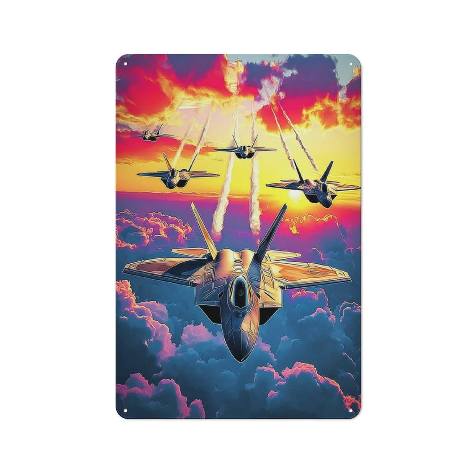 Junmoney Skyward Thunder Jet Formation At Sunset Retro Metal Sign 30X20cm, Garage Style Shed Wall Plaque For Garage, Hobby Room, Office Or Man Cave