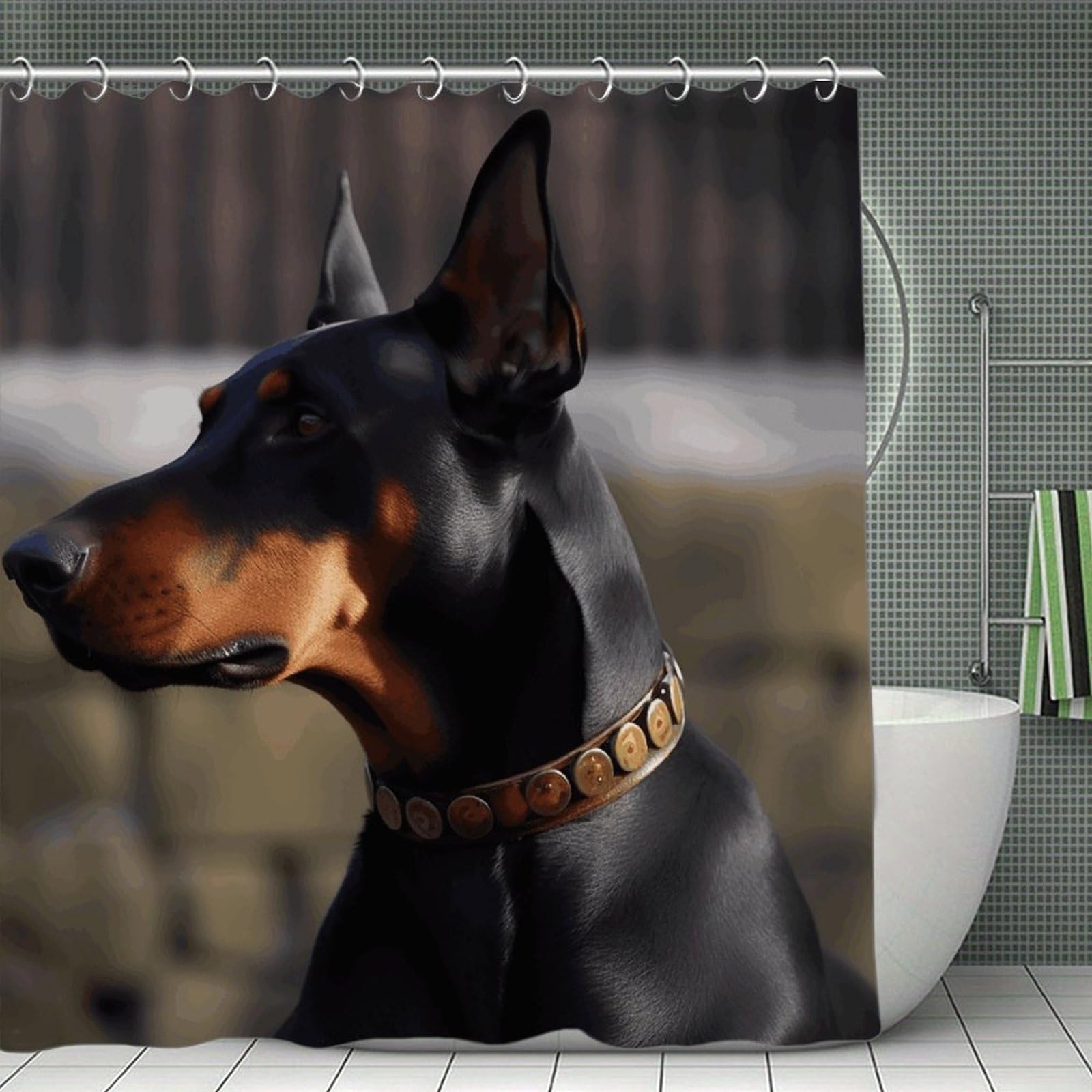 QMNLKH Doberman Shower Curtain with Hooks, Waterproof Bath Curtains for Bathroom, Lightweight Bath Curtains Liner for Hotel, Personalized Bath Curtain for Spa, 70.8 Inch