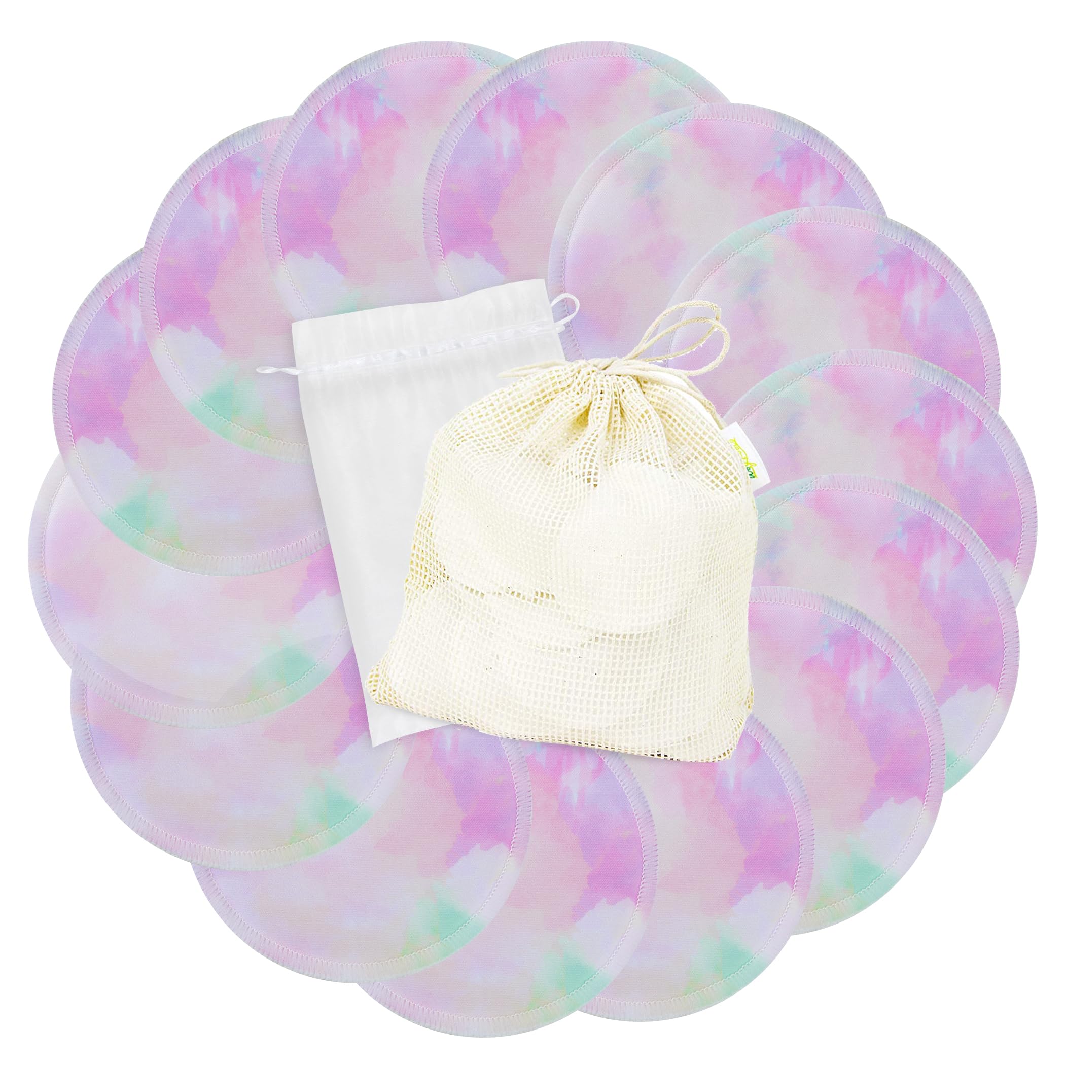 wegreeco Nursing Breast Pads (14 Pack) + Laundry Bag & Travel Storage Bag, 4.7 inch - Washable & Reusable Breastfeeding Nursing Pads (Plain Shape,