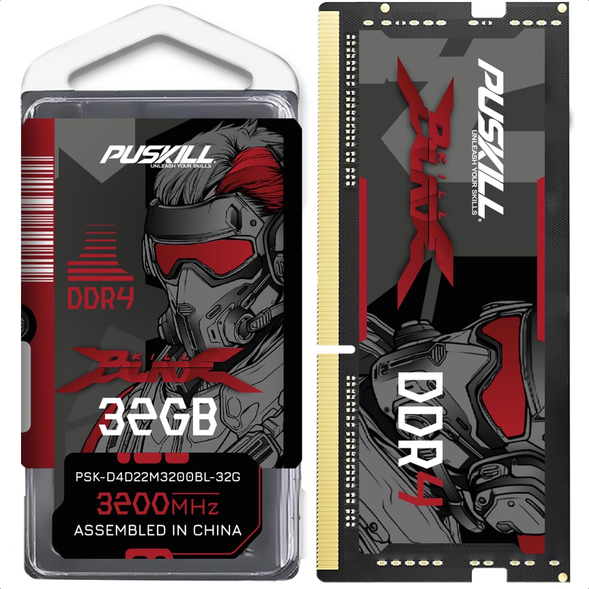 PUSKILL RAM DDR4 Sodimm (32GB, 3200MHz, Preto) para Notebook