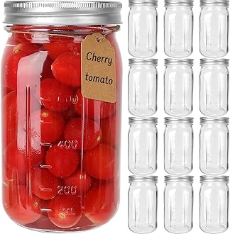Wide Mouth Mason Jars 32 oz, 12 Pack Large Glass Mason Jar with Metal Airtight Lids and Bands, 1 Quart Canning Jars for Pickling, Fermenting, Food Storage & DIY Projects